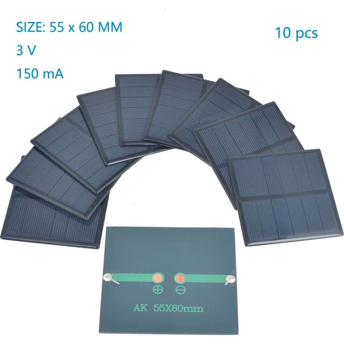 10 Paneles Solares Policristalinos 3V 150mA 60x55mm Ailejia