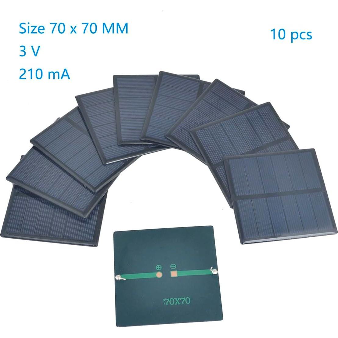 10 Paneles Solares Policristalinos 3V 210mA Ailejia 70mm