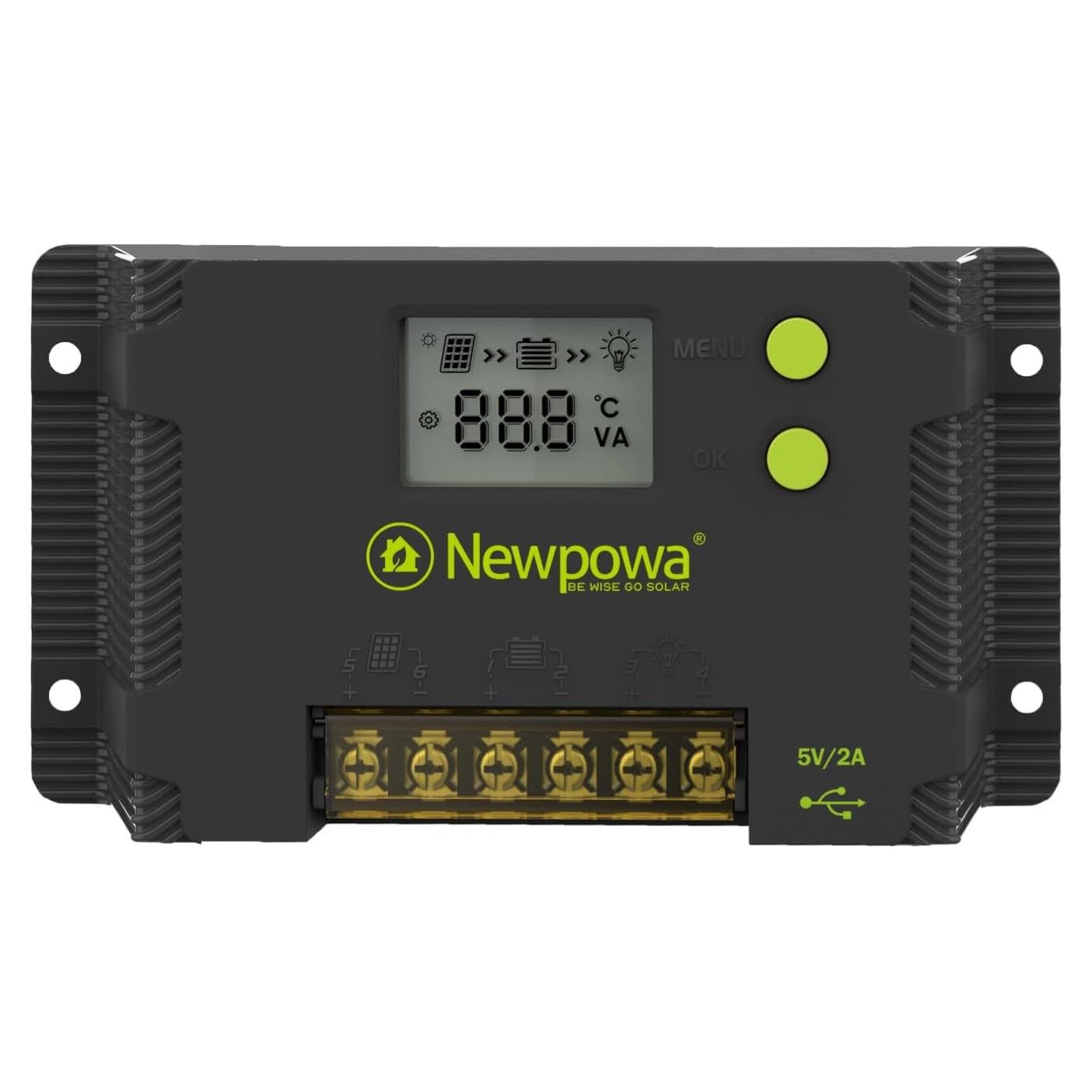Controlador de Carga Solar PWM 20A Newpowa 12V/24V LCD