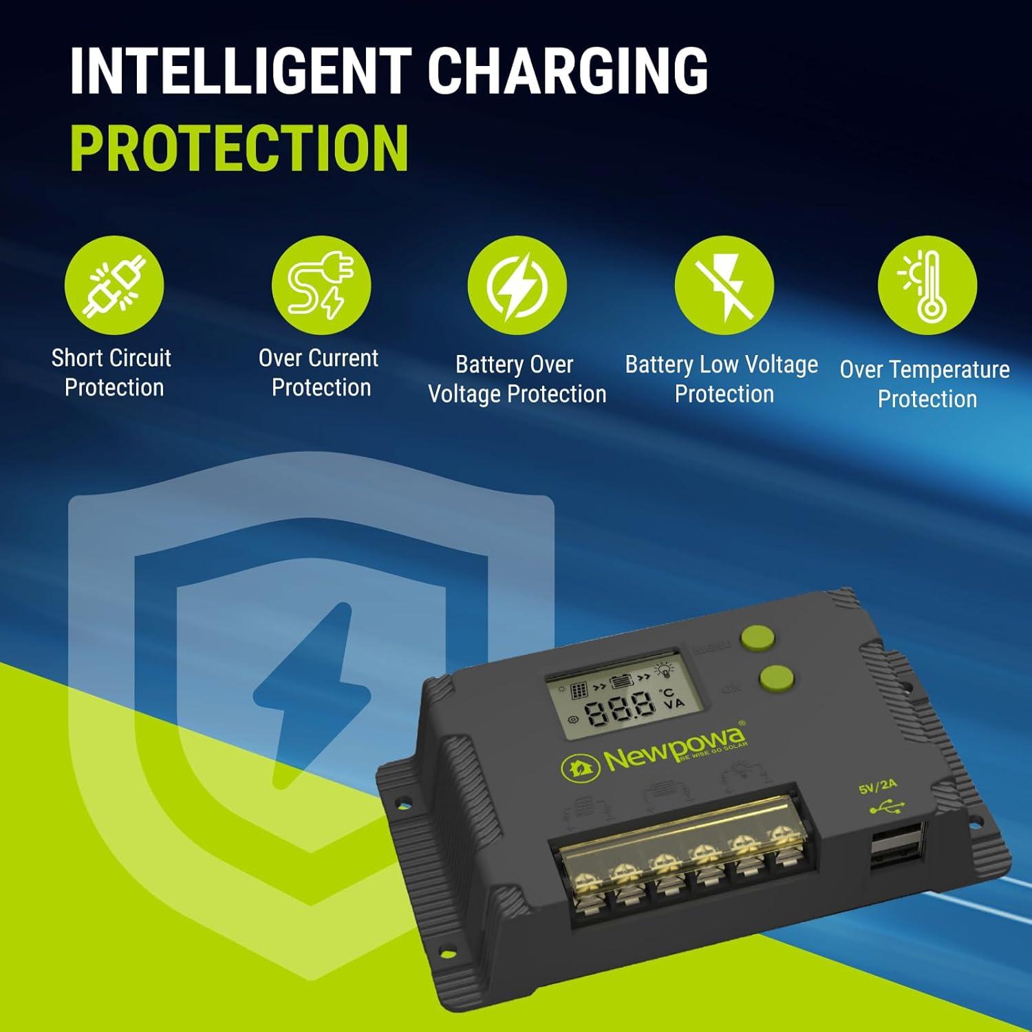 Controlador de Carga Solar PWM 20A Newpowa 12V/24V LCD