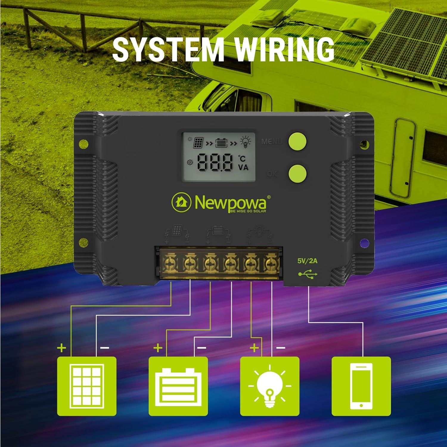 Controlador de Carga Solar PWM 20A Newpowa 12V/24V LCD