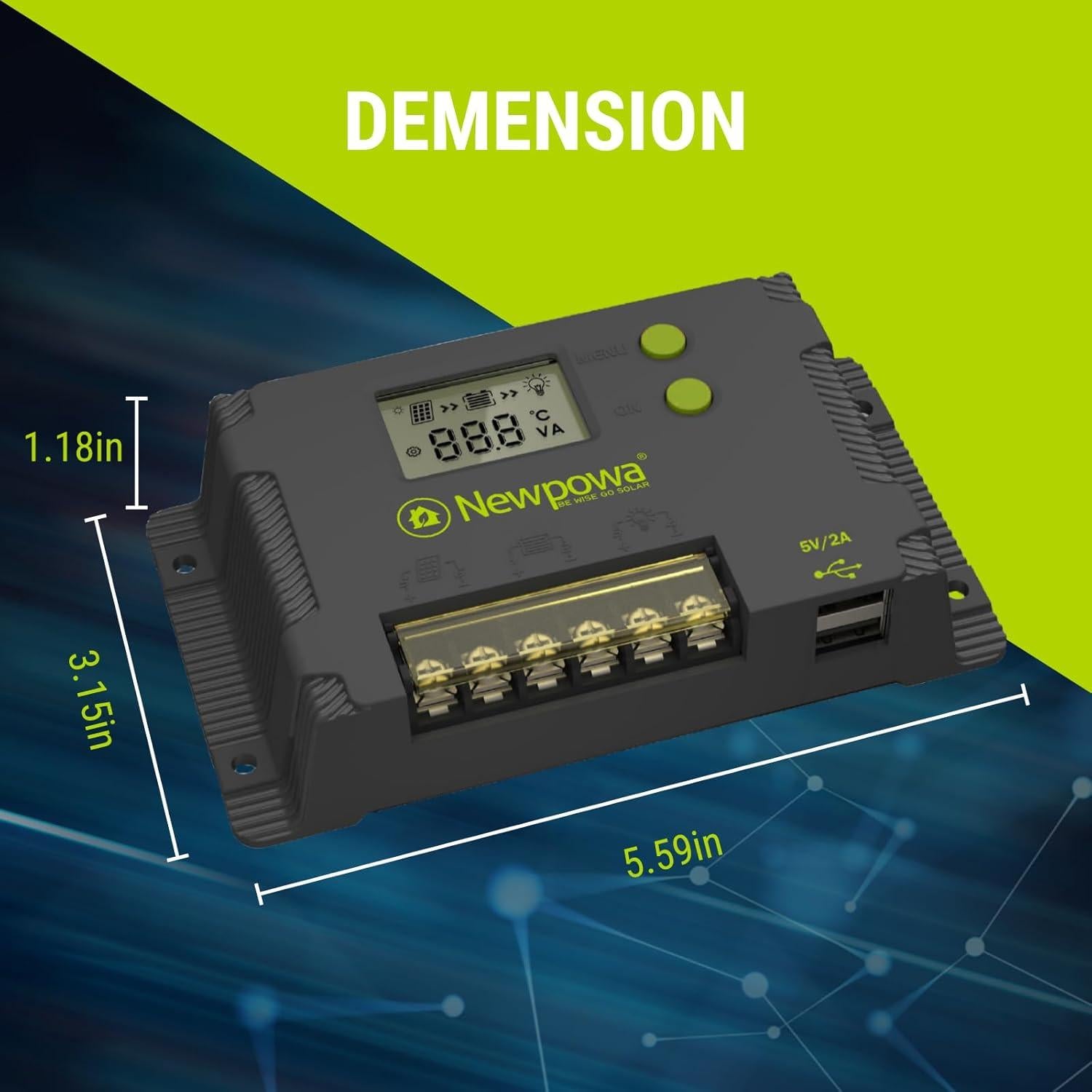 Controlador de Carga Solar PWM 20A Newpowa 12V/24V LCD