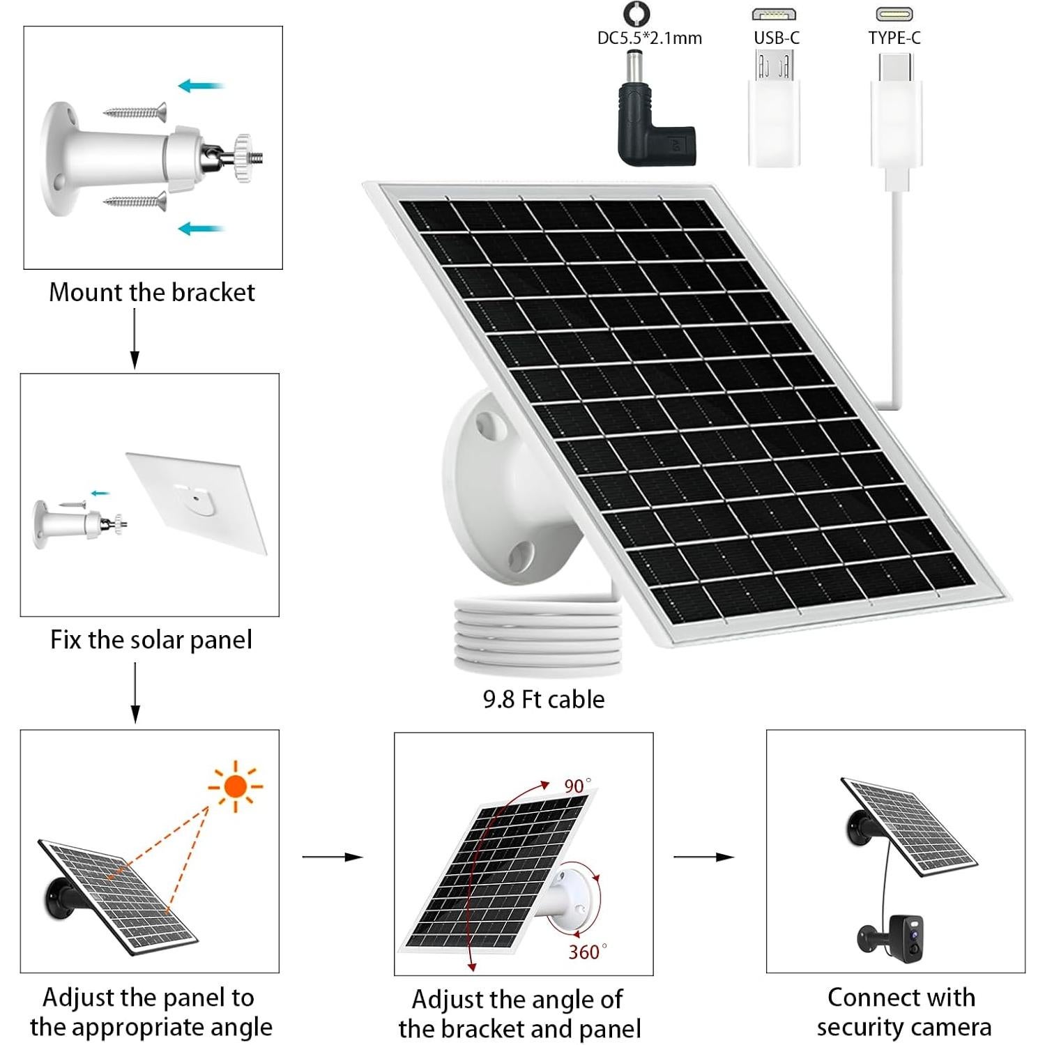 Panel Solar NEWCONNY 6W 5V Portátil USB-C Micro USB Blanco