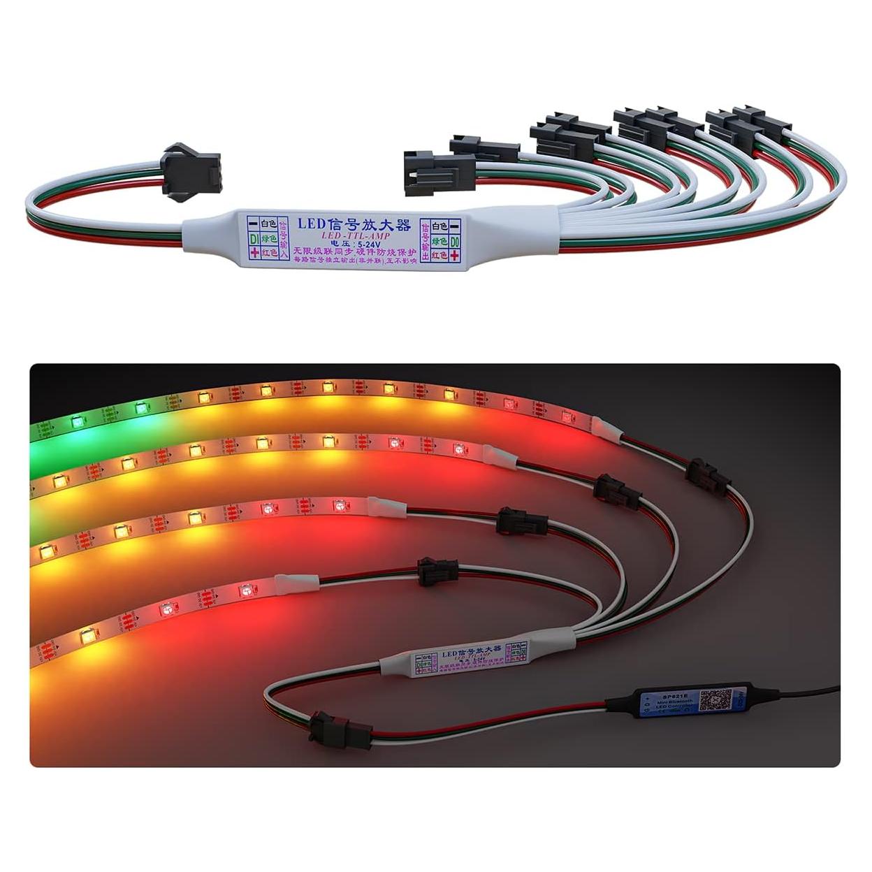 Amplificador de señal RGB LOAMLIN 1 a 8 para LED direccionables