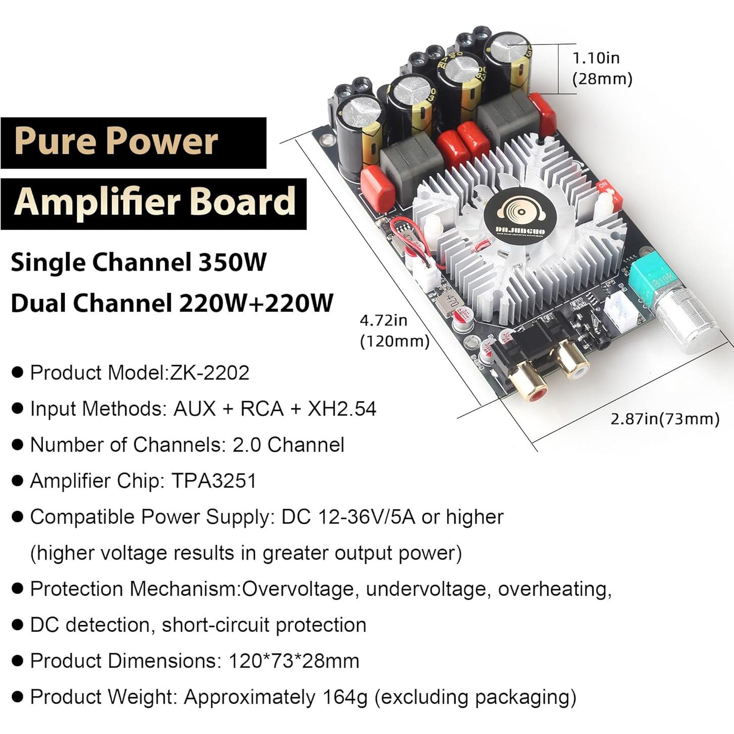 Amplificador Clase D DAJUNGUO ZK-2202 220W x2 Estéreo 350W Puenteado