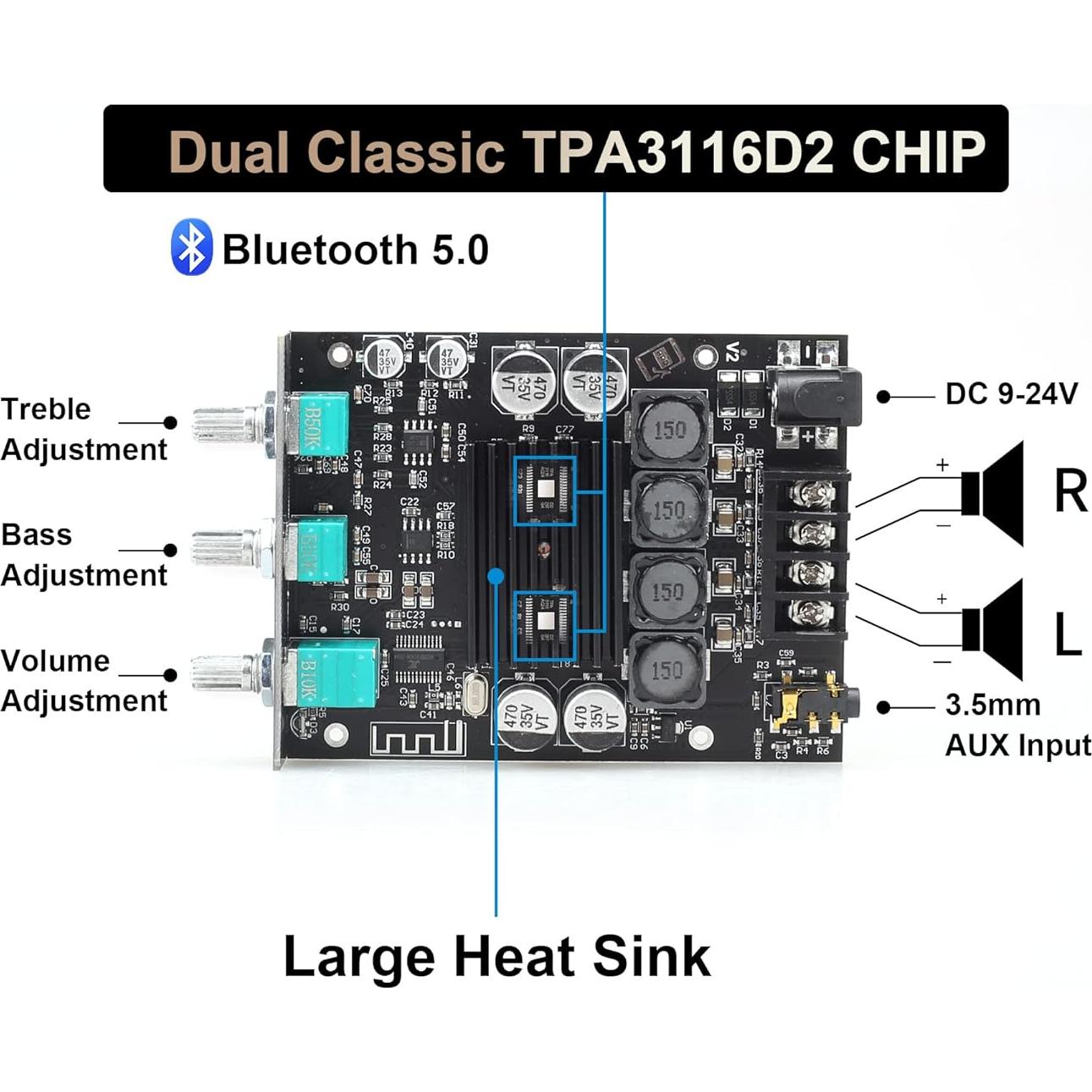 Placa Amplificadora Bluetooth UWAYKEY ZK-1002T 100W+100W