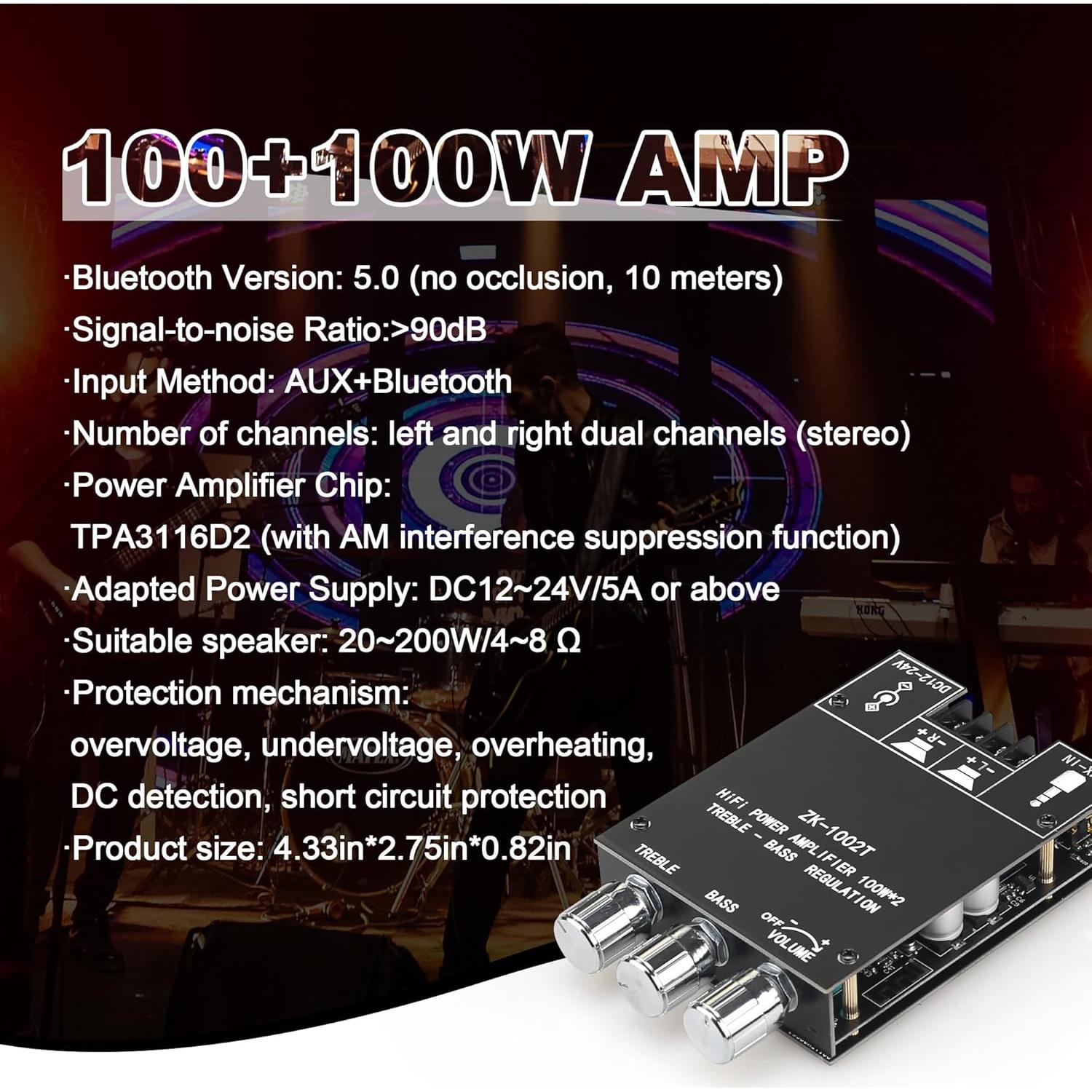 Placa Amplificadora Bluetooth UWAYKEY ZK-1002T 100W+100W