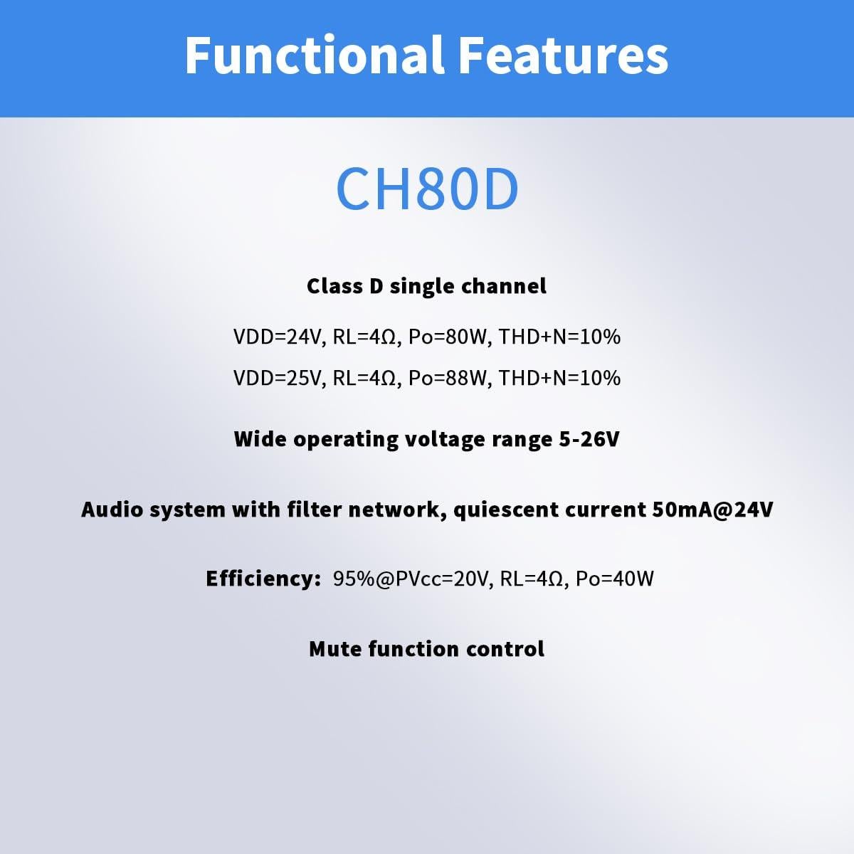 Módulo Amplificador de Voz JRGKJCP JR-CH80D 80W Clase D