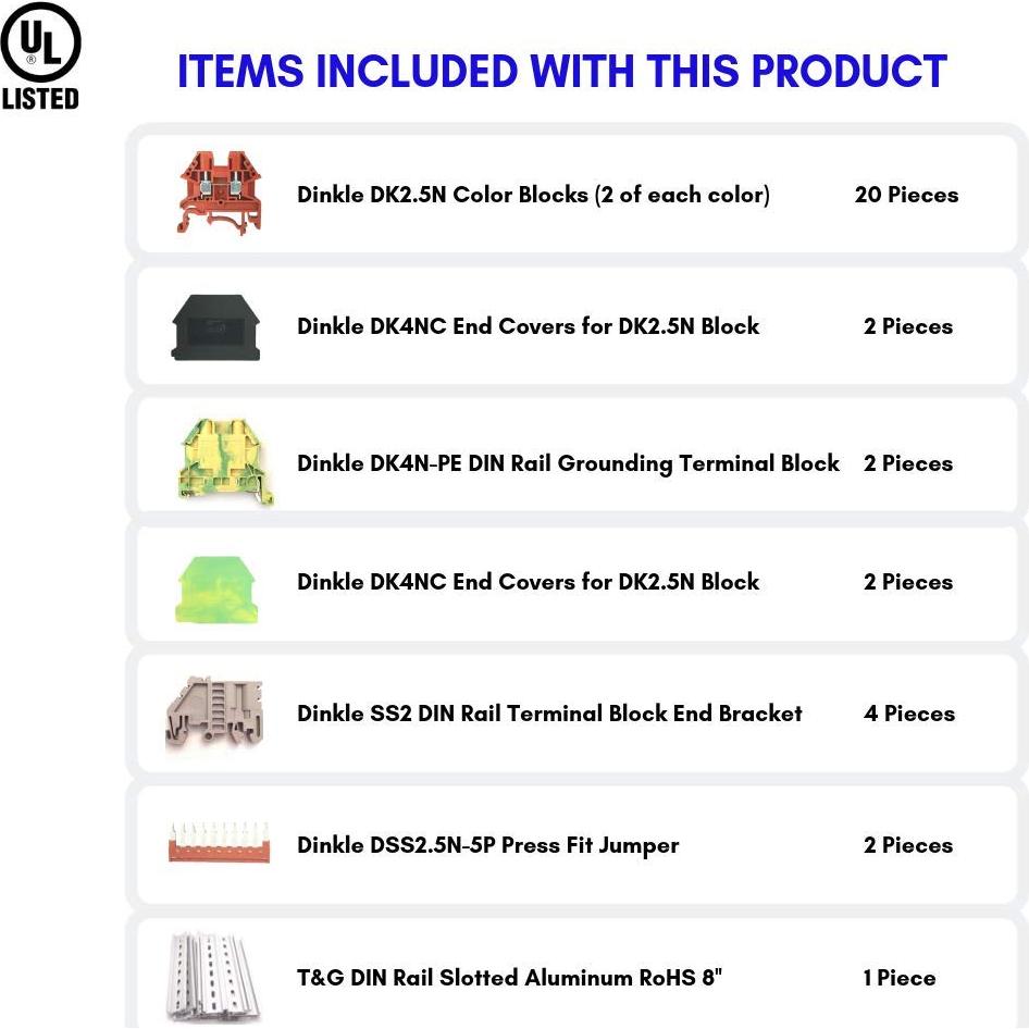 Kit de Bloques de Terminales DIN Dinkle DK2.5N 20A 600V