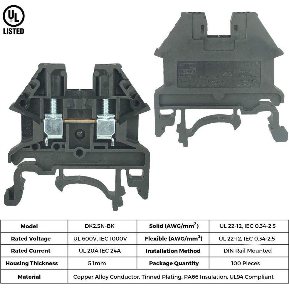 Kit de Bloques de Terminales DIN Dinkle DK2.5N 20A 600V