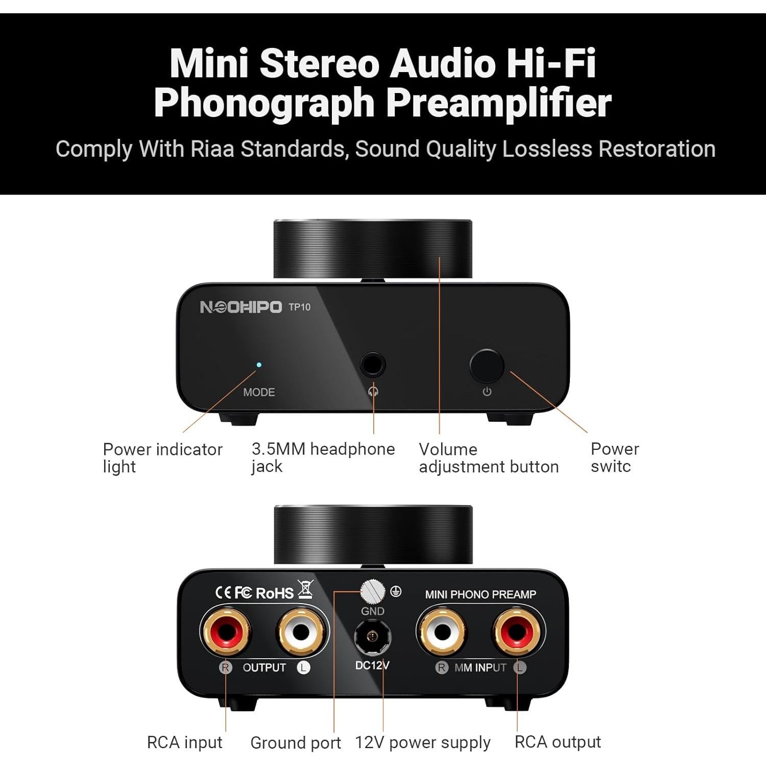 NEOHIPO TP10 Preamplificador de Phono para Tocadiscos Hi-Fi