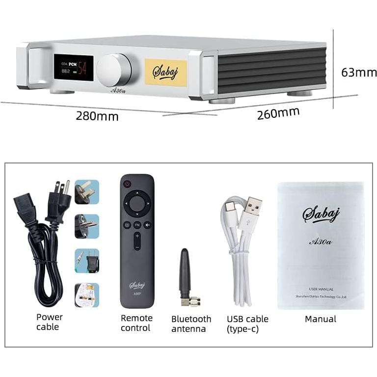 Amplificador Hi-Fi Sabaj A30a 200W, USB, Bluetooth, Coaxial