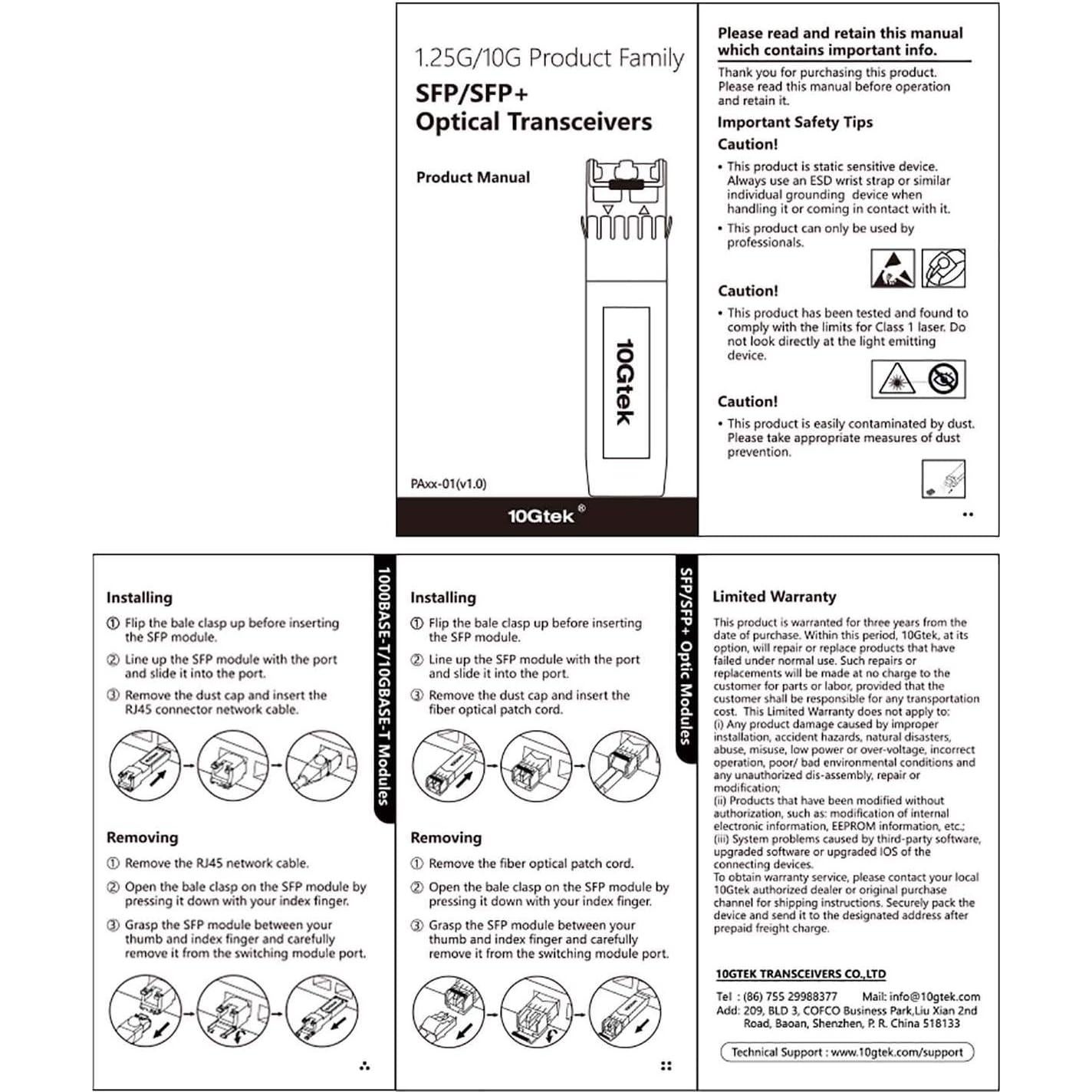 Transceptor 10Gtek SFP+ 10GBase-SR Multimodo 300m x4