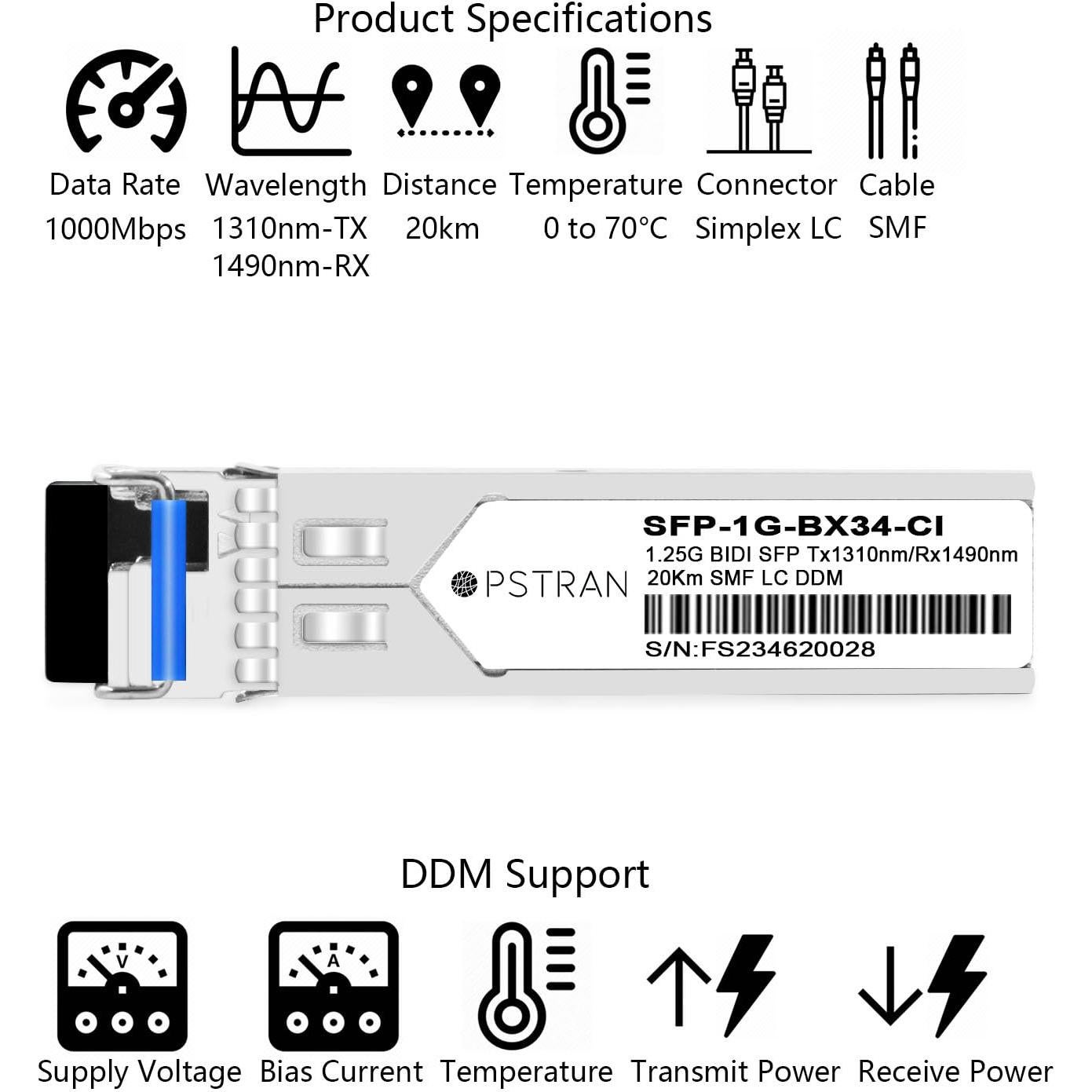 Módulo Transceptor Óptico BiDi SFP 1000BASE-BX Fiber-Store 20km