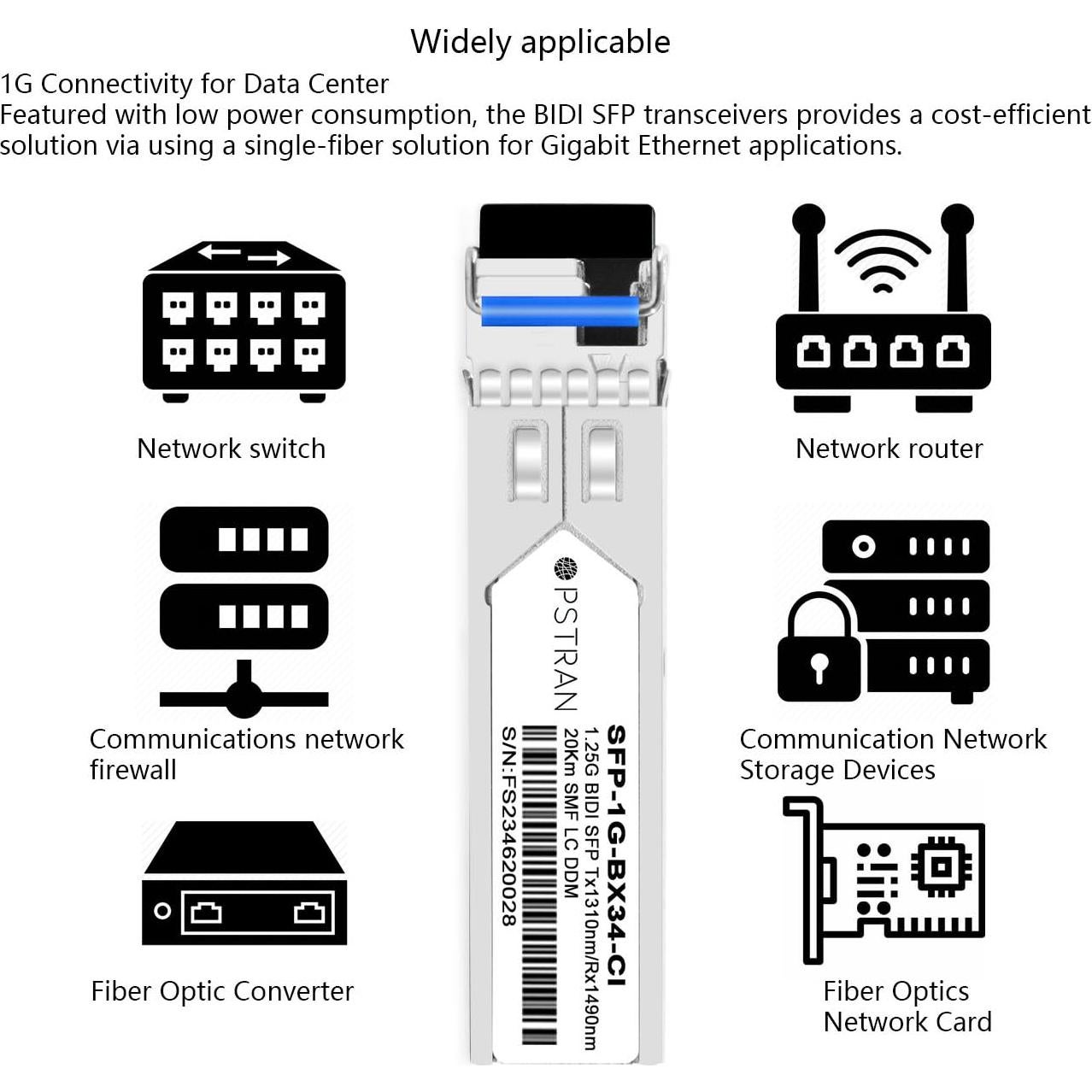 Módulo Transceptor Óptico BiDi SFP 1000BASE-BX Fiber-Store 20km