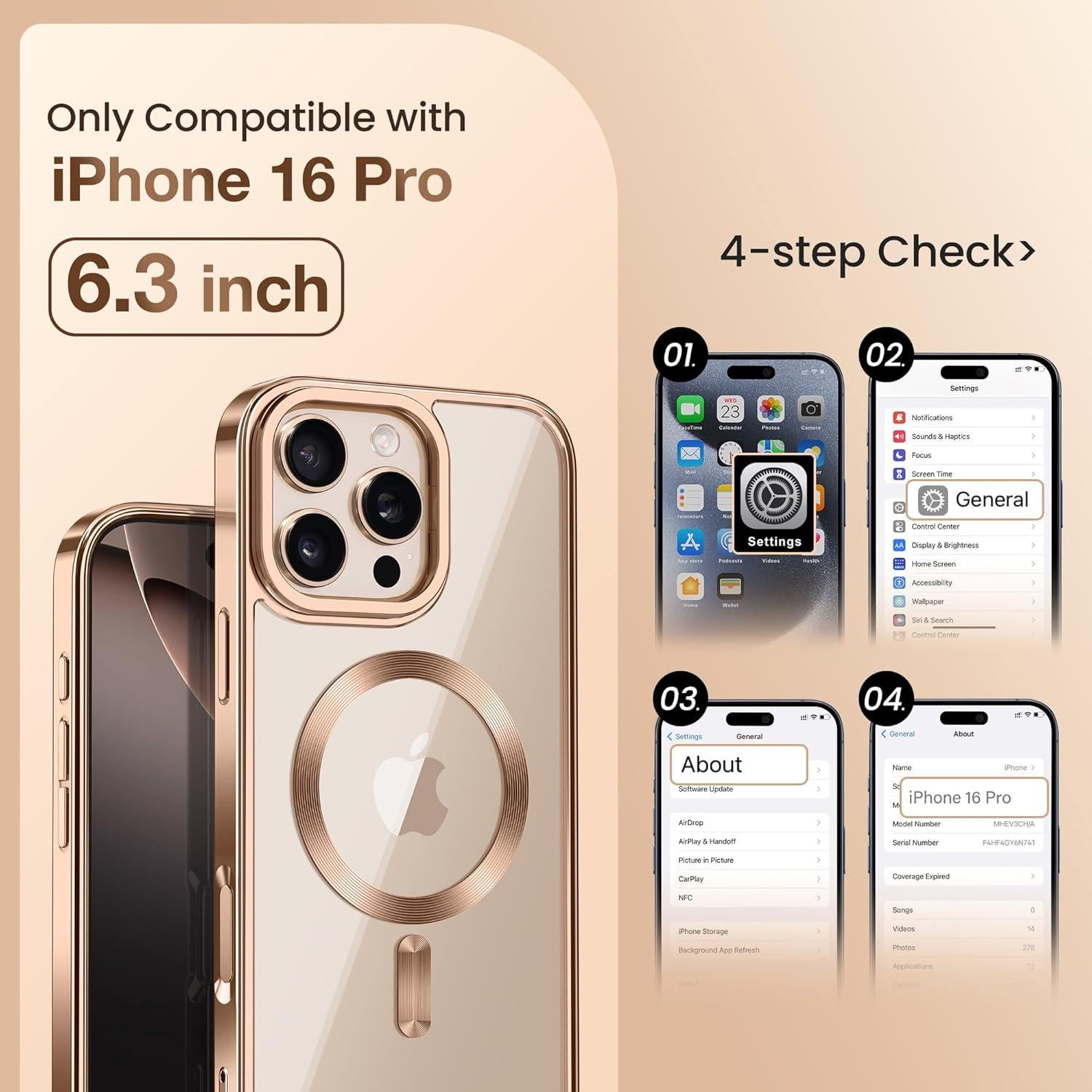 Funda Magnética GolbinBox para iPhone 16 Pro 6.3" Oro Rosa