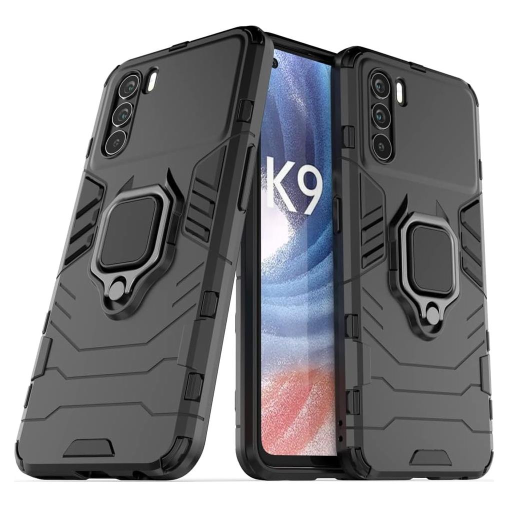 Funda Doble Capa MaiJin para OPPO K9 con Soporte de Anillo Negro