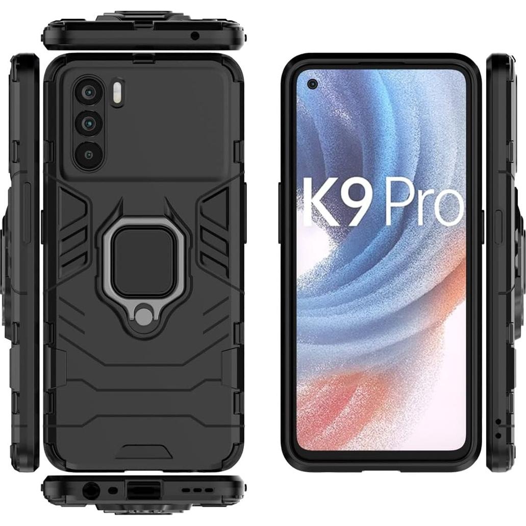 Funda Doble Capa MaiJin para OPPO K9 con Soporte de Anillo Negro