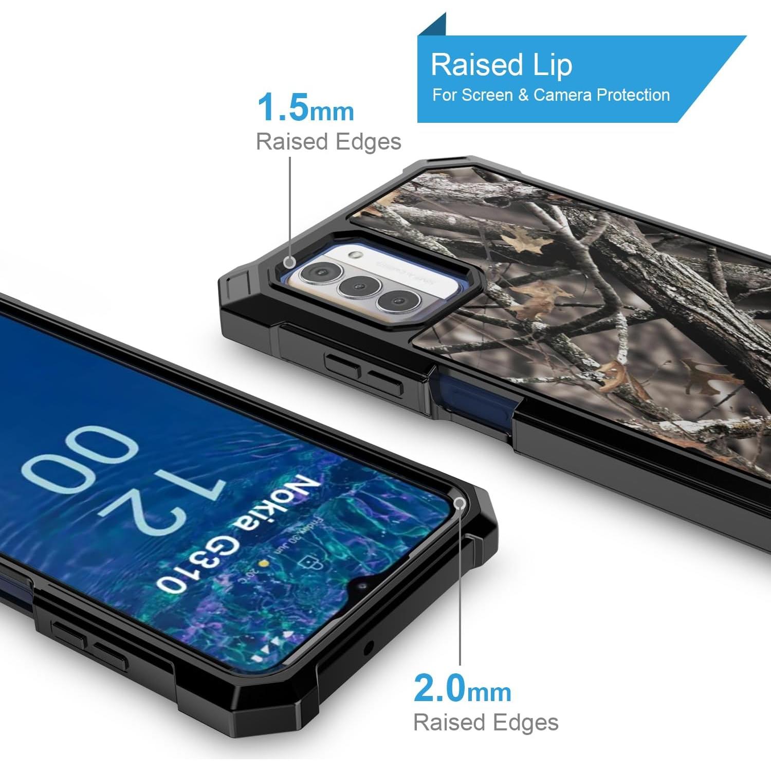 for Nokia G100 Phone Case(N150DL)/Nokia C300 Case(N155DL) w/[Built-in Screen Protector] Dual Layer Shockproof [Military-Grade][Full-Body] Protective Cover Women Man Deer Tree Camo Leaf Design