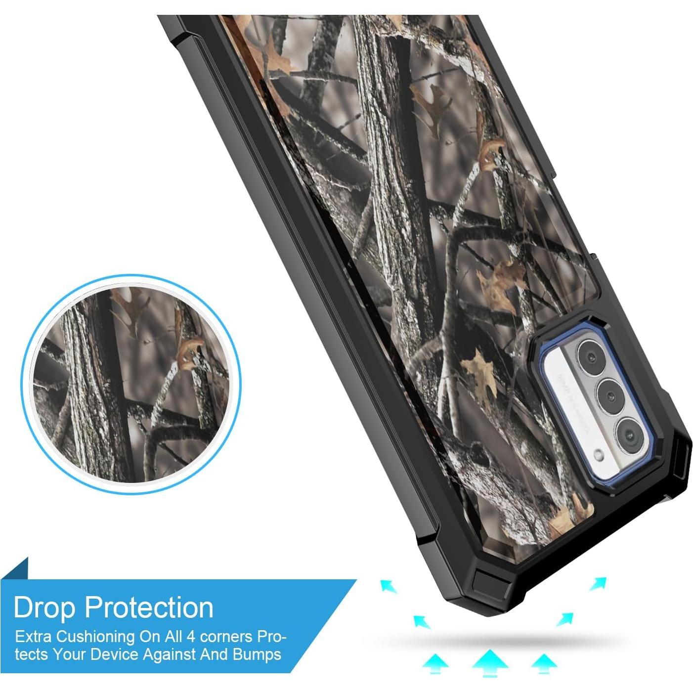 for Nokia G100 Phone Case(N150DL)/Nokia C300 Case(N155DL) w/[Built-in Screen Protector] Dual Layer Shockproof [Military-Grade][Full-Body] Protective Cover Women Man Deer Tree Camo Leaf Design