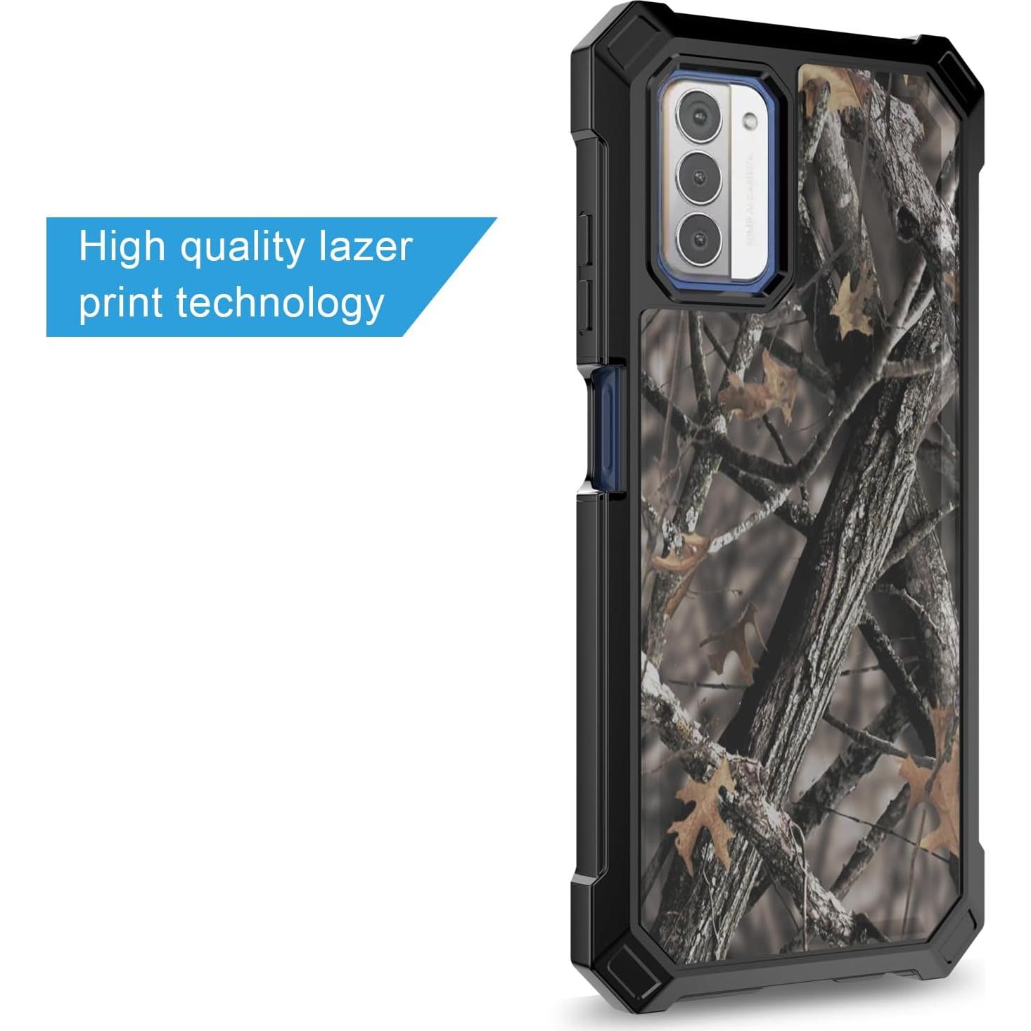 for Nokia G100 Phone Case(N150DL)/Nokia C300 Case(N155DL) w/[Built-in Screen Protector] Dual Layer Shockproof [Military-Grade][Full-Body] Protective Cover Women Man Deer Tree Camo Leaf Design