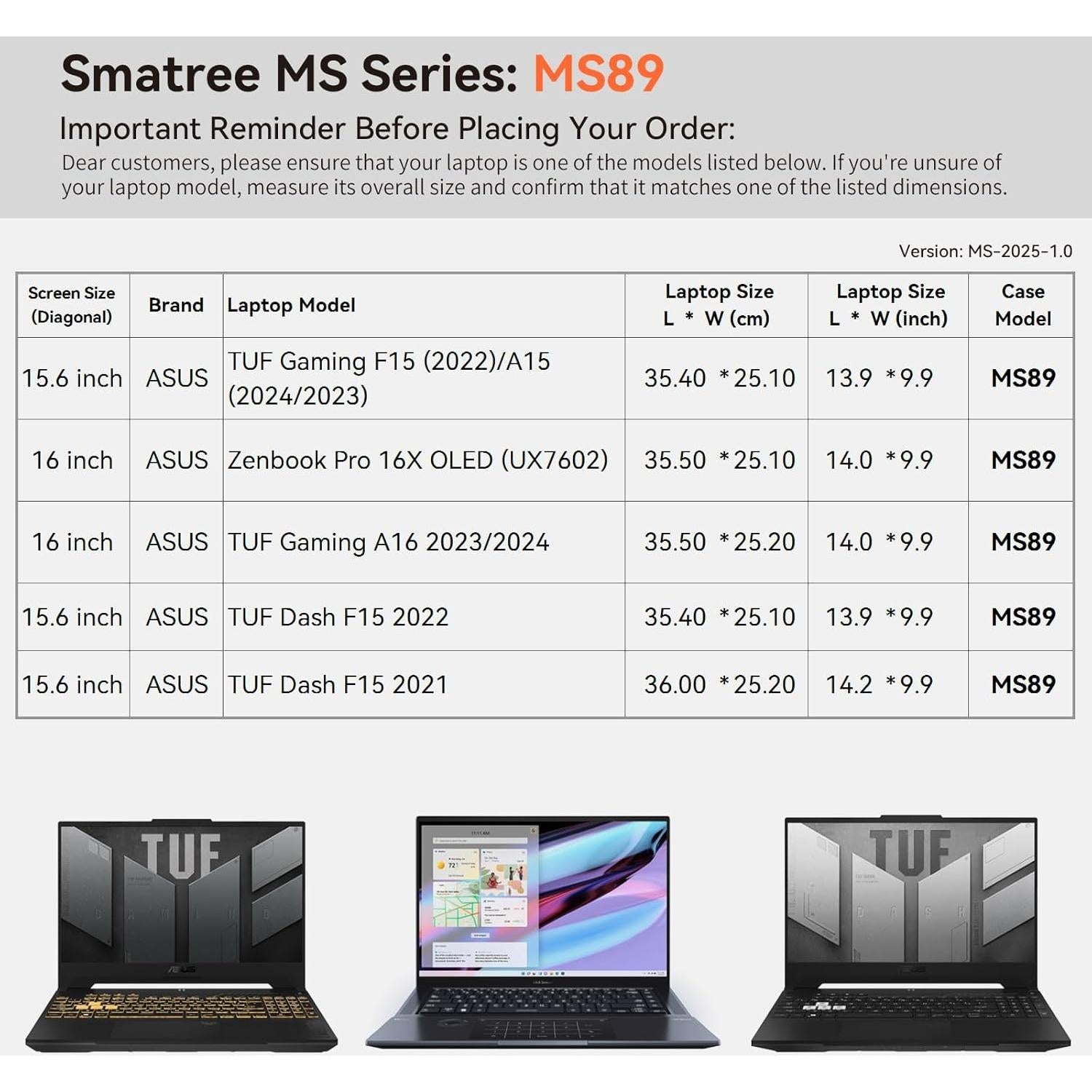 Funda Dura EVA Smatree MS89 para ASUS TUF Gaming 15.6"