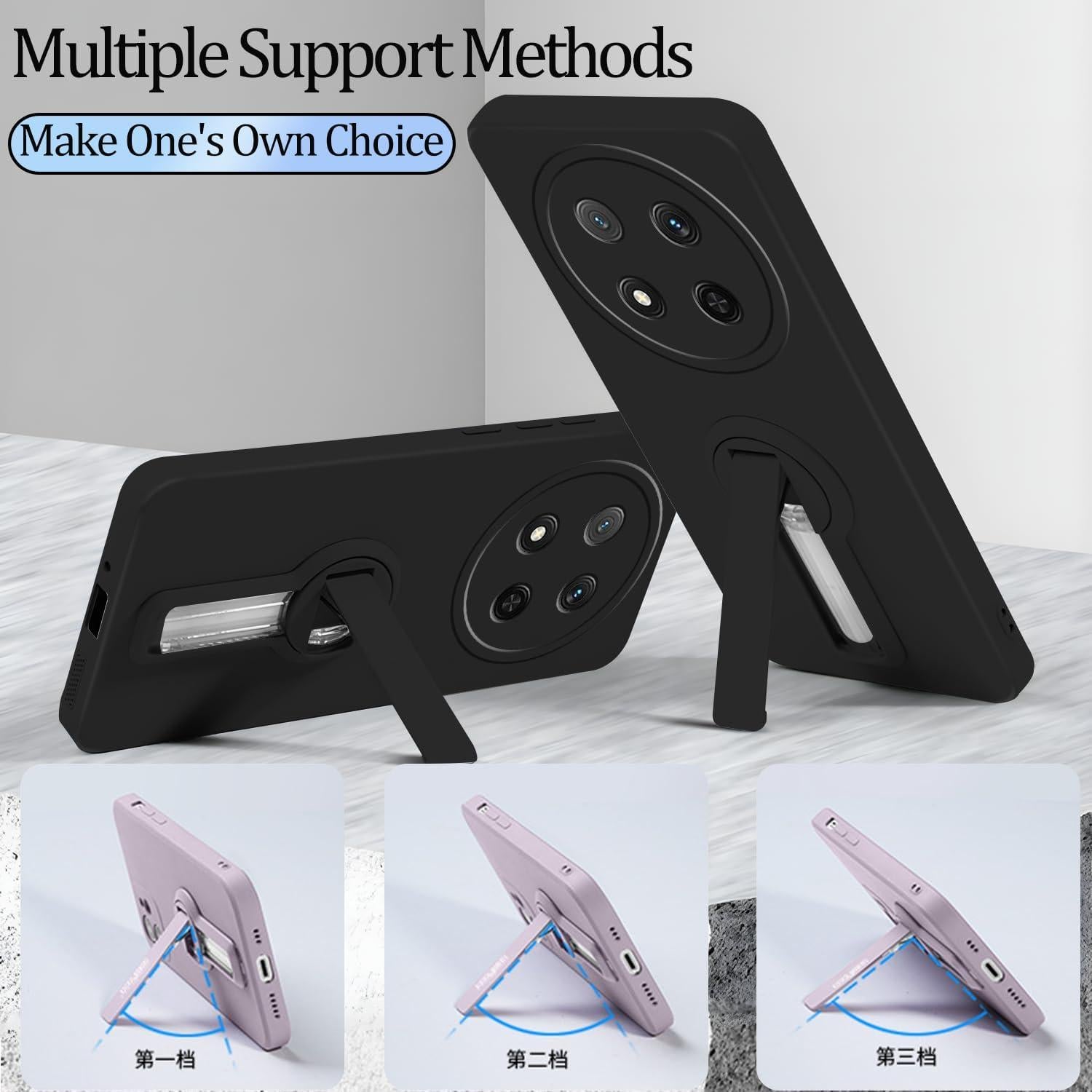 Funda Protectora Honor Magic 7 Lite Silicona Negra con Soporte