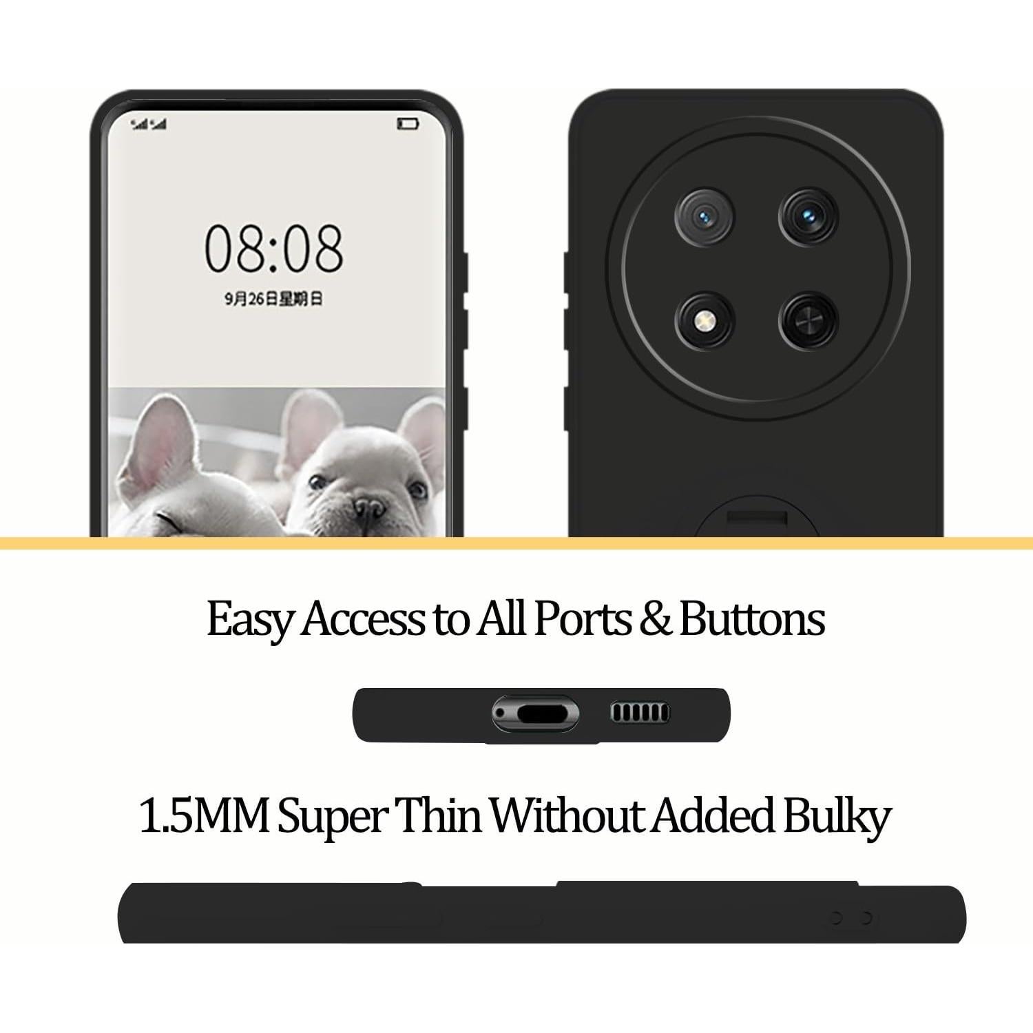 Funda Protectora Honor Magic 7 Lite Silicona Negra con Soporte