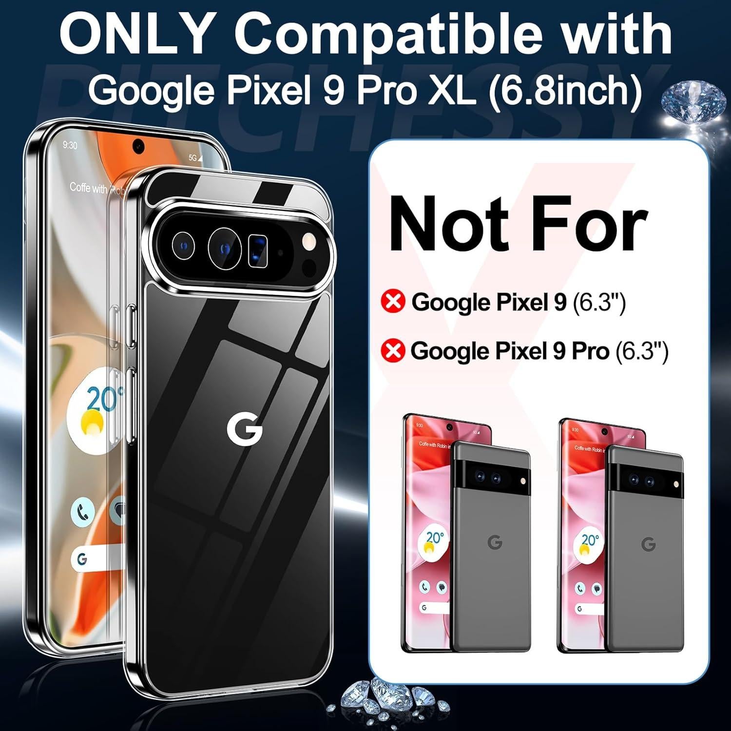 Designed for Google Pixel 9 Pro XL Case Clear,Transparent Shockproof Protective Phone Cases Slim Cover for Google Pixel 9 Pro XL Case,6.8 inch-Clear