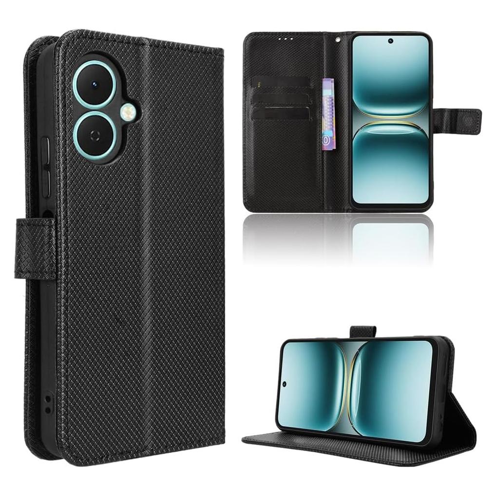 Funda de cuero PU Tecno Spark Go 2 Elubugod negra con soporte