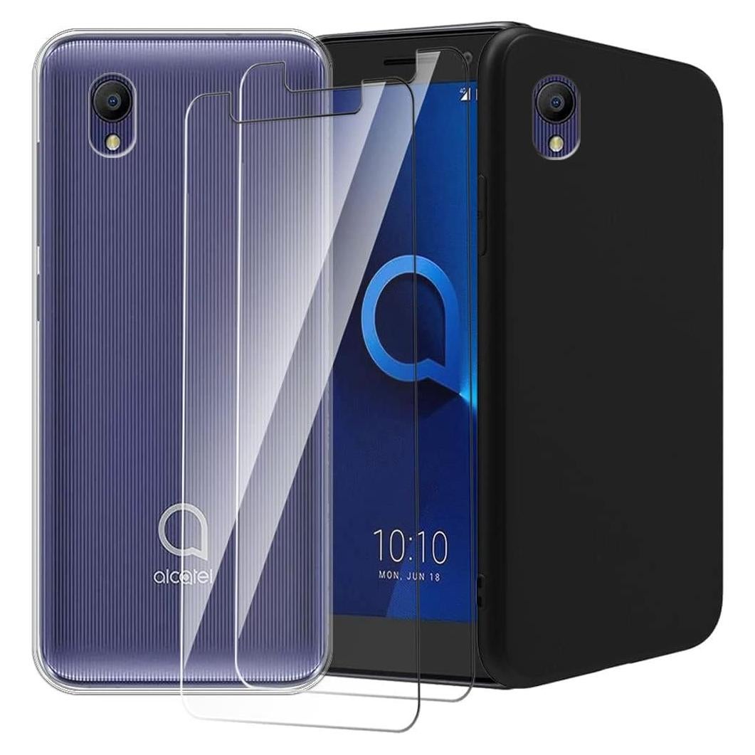 Funda Transparente y Negra + 2 Protectores Vidrio Alcatel 1 2021