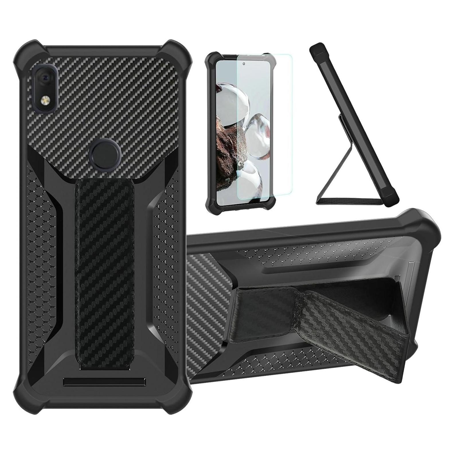 Funda Híbrida Alcatel Lumos DALN5023 con Protector Vidrio Negro