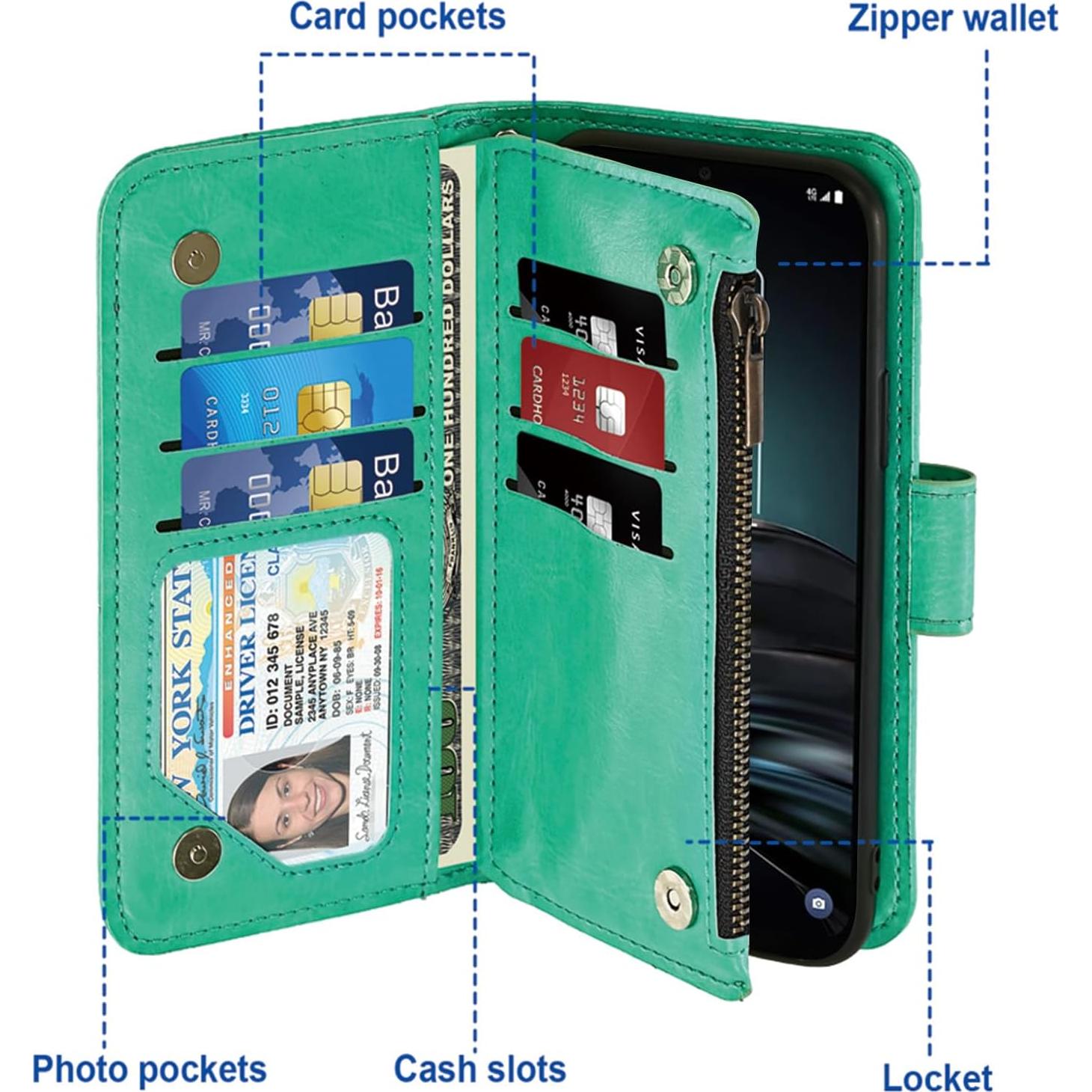 Funda Asuwish Flip Verde para Alcatel TCL A3X A600DL con Cartera