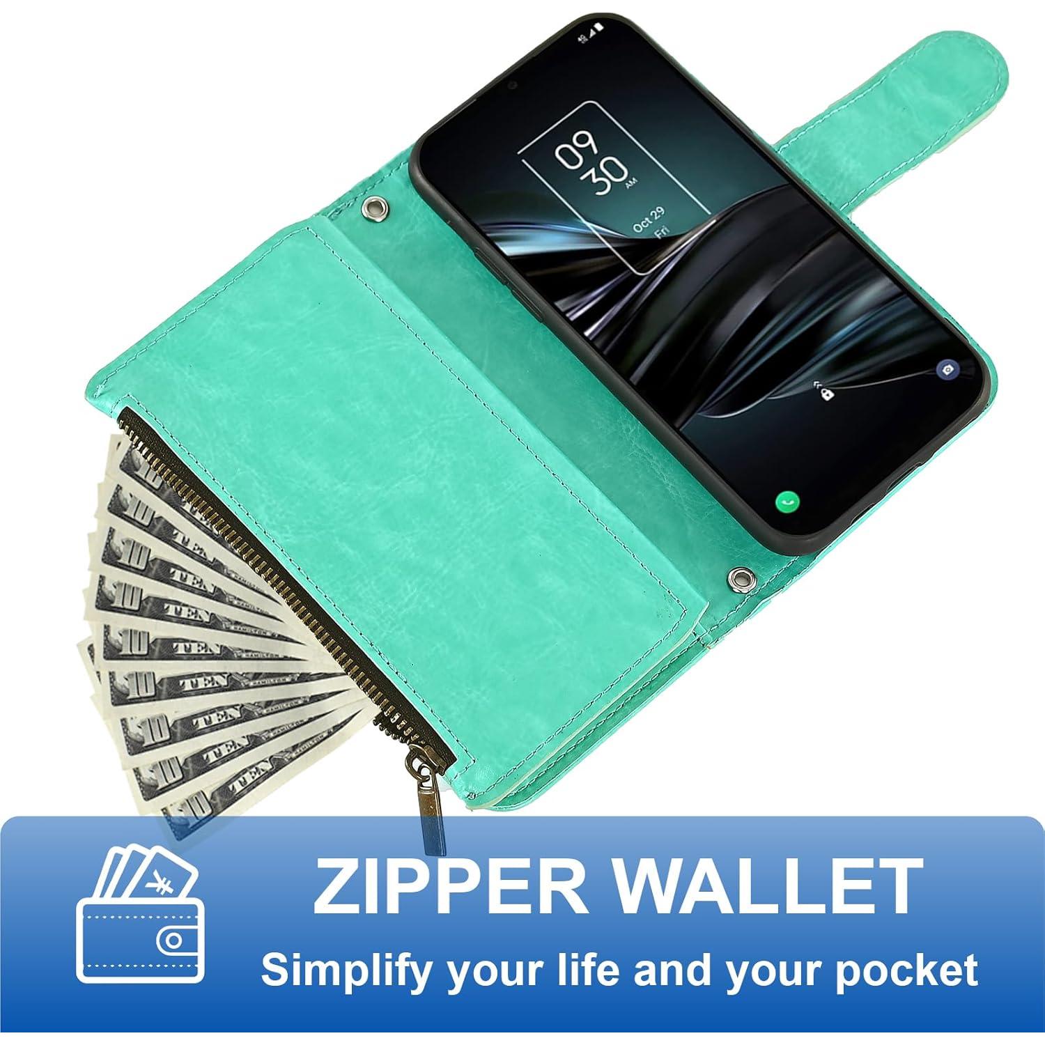 Funda Asuwish Flip Verde para Alcatel TCL A3X A600DL con Cartera