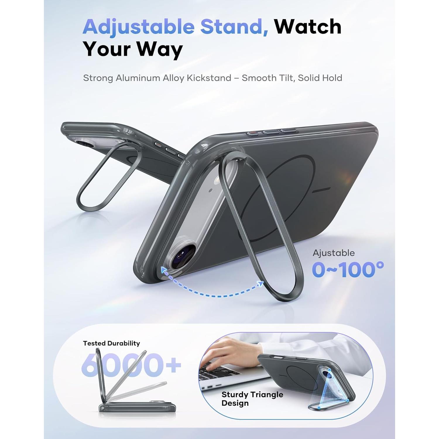 Funda Vihibii para iPhone Air 2025, Gris, Soporte Ajustable y MagSafe