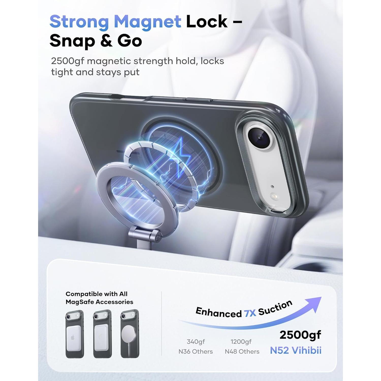 Funda Vihibii para iPhone Air 2025, Gris, Soporte Ajustable y MagSafe