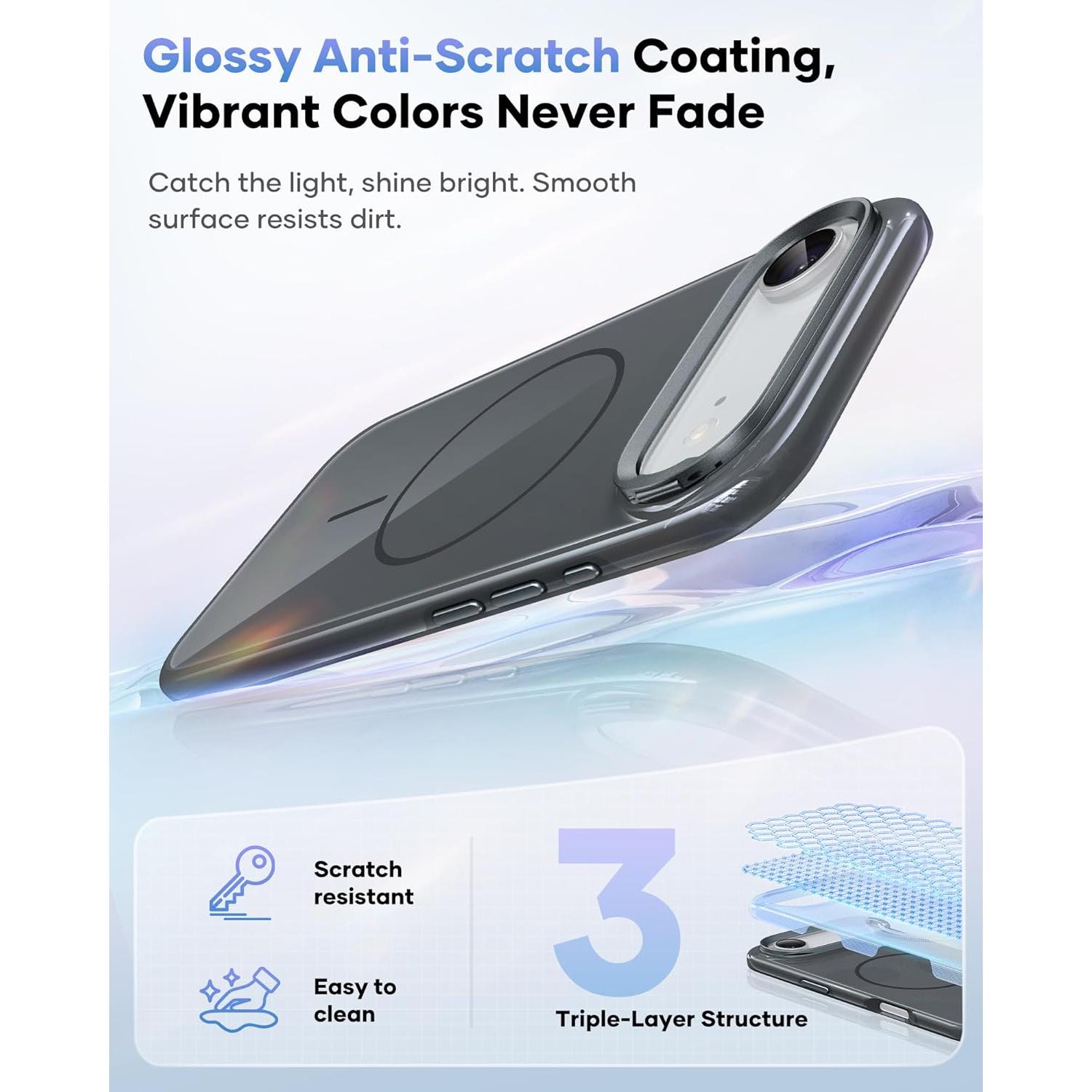 Funda Vihibii para iPhone Air 2025, Gris, Soporte Ajustable y MagSafe