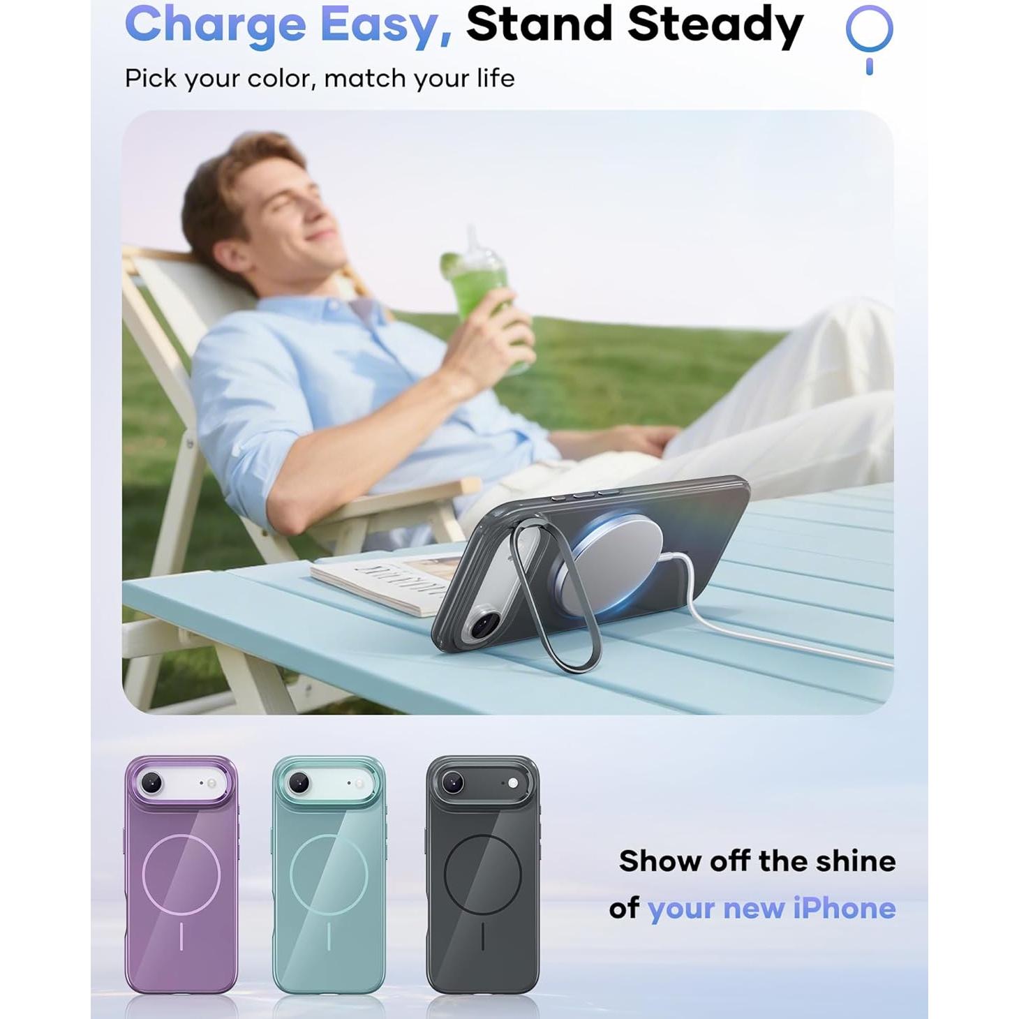 Funda Vihibii para iPhone Air 2025, Gris, Soporte Ajustable y MagSafe