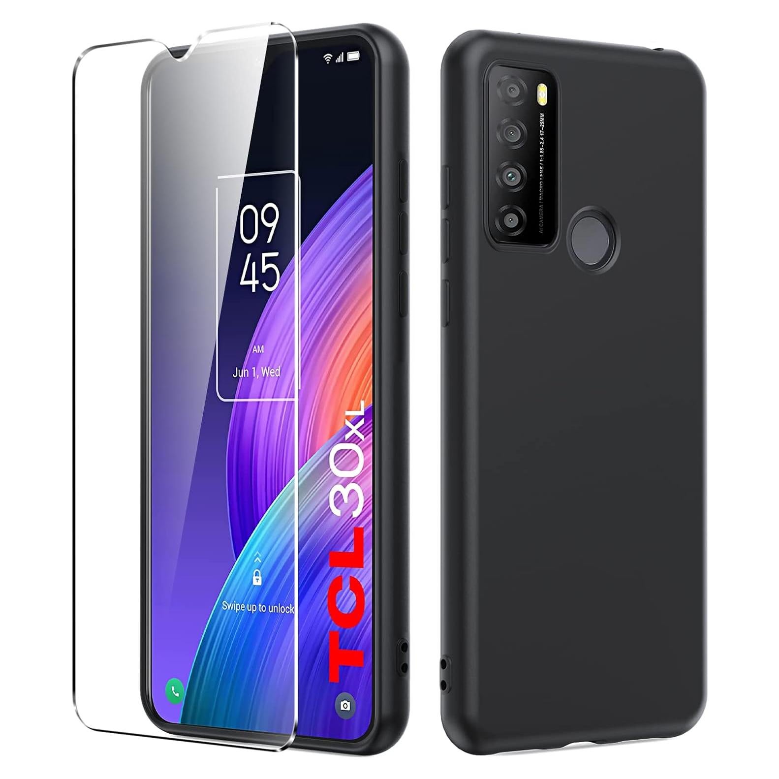 Funda Dioxide para TCL 30XL con protector de pantalla, negra