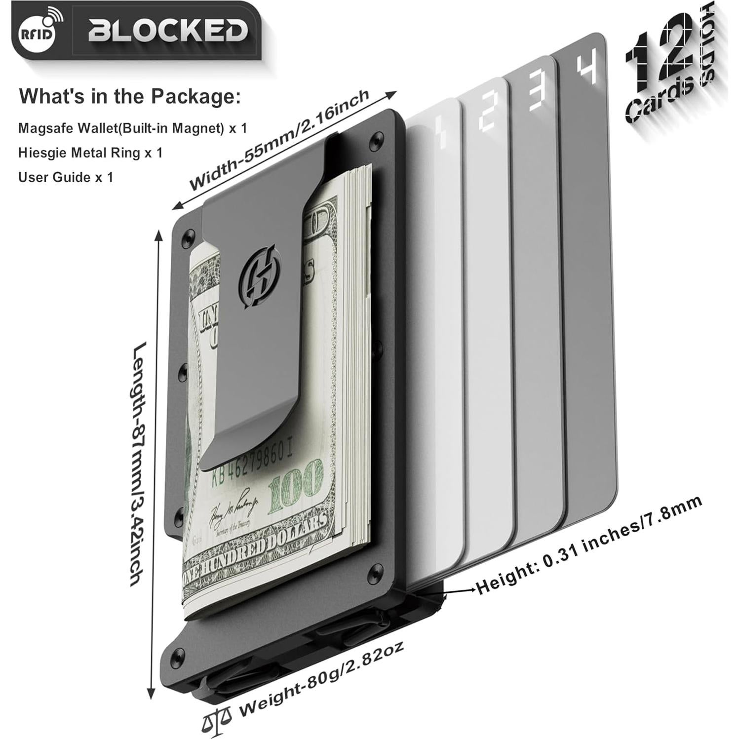 Cartera Minimalista HIESGIE Magnética con Bloqueo RFID - Negro