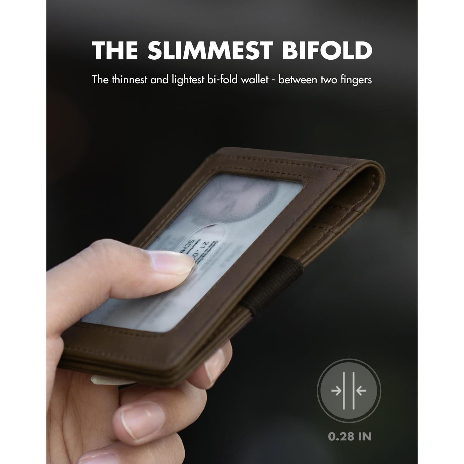 Cartera 3 en 1 iwantit para Hombres - Bifold Slim Magnética Cuero Marrón