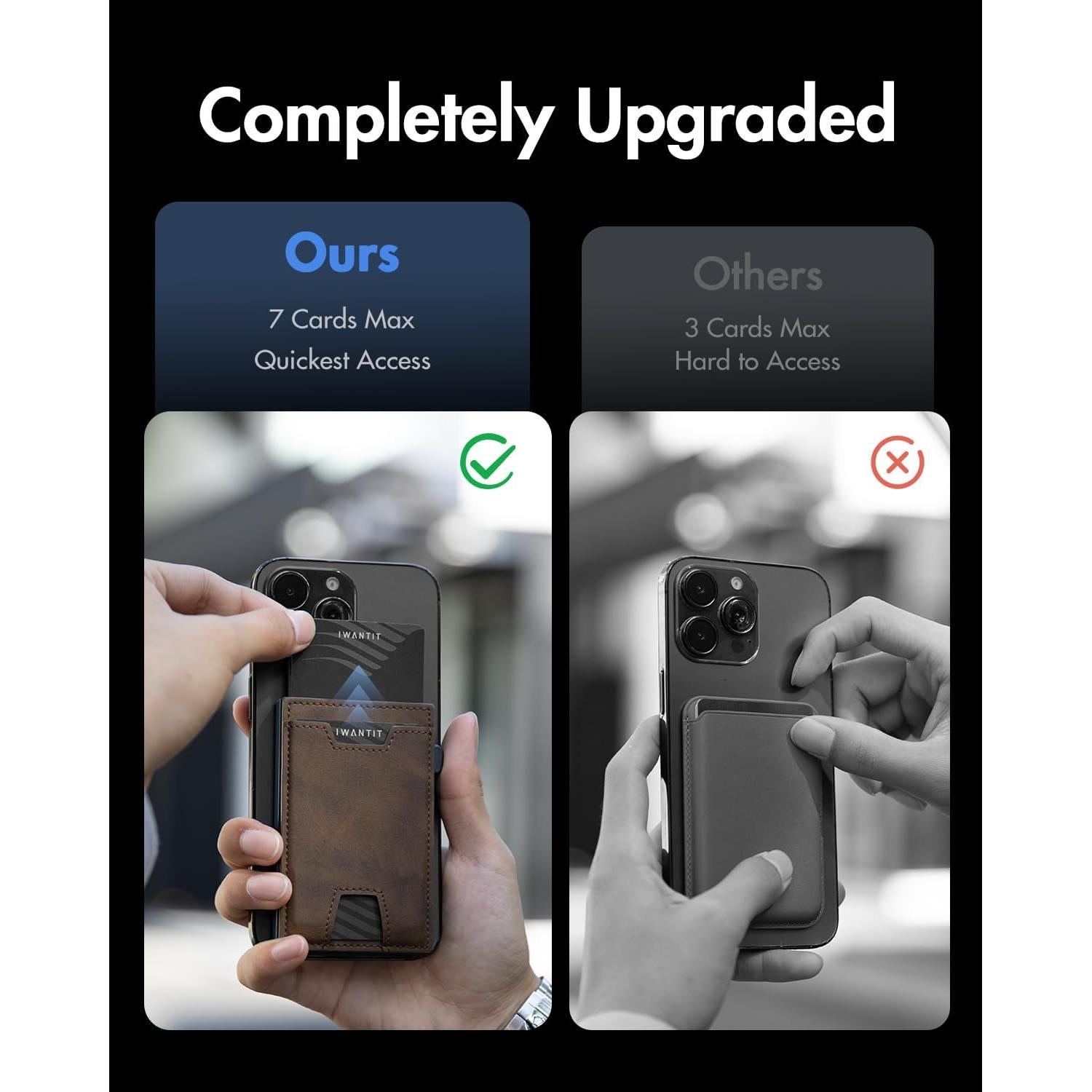 Cartera 3 en 1 iwantit para Hombres - Bifold Slim Magnética Cuero Marrón