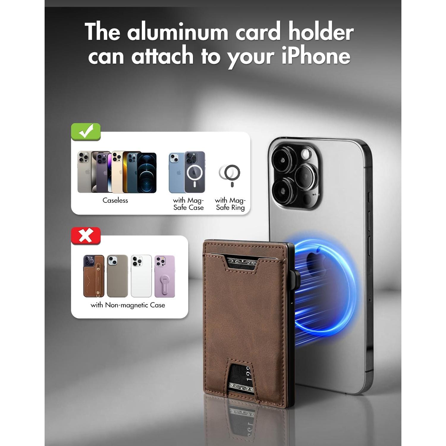 Cartera 3 en 1 iwantit para Hombres - Bifold Slim Magnética Cuero Marrón