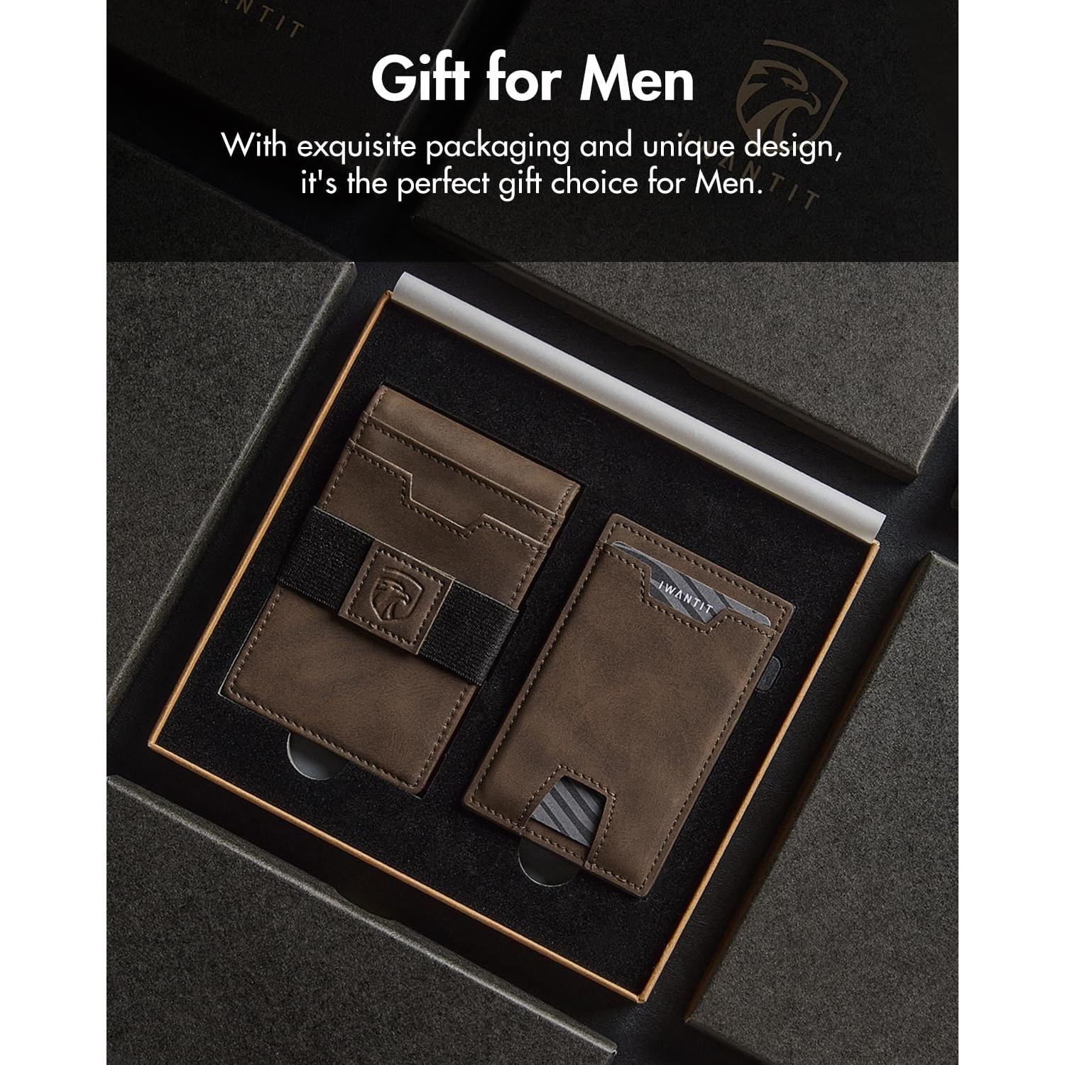 Cartera 3 en 1 iwantit para Hombres - Bifold Slim Magnética Cuero Marrón