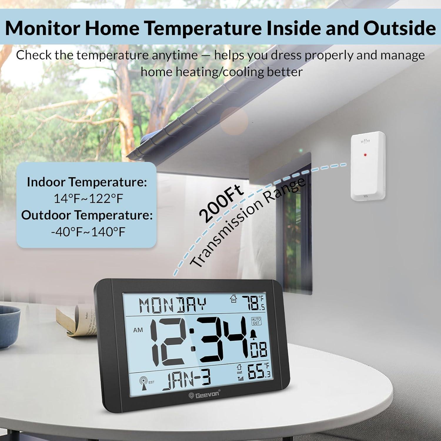 Reloj Atómico Geevon con Sensor de Temperatura - Pantalla 27.4 cm