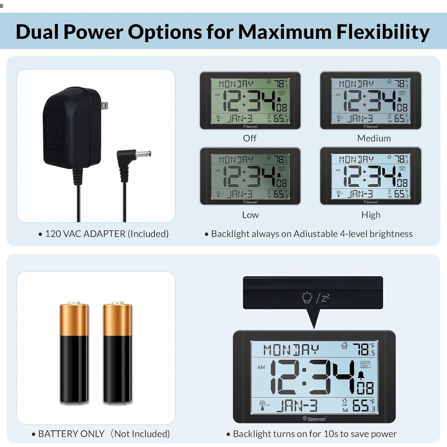 Reloj Atómico Geevon con Sensor de Temperatura - Pantalla 27.4 cm