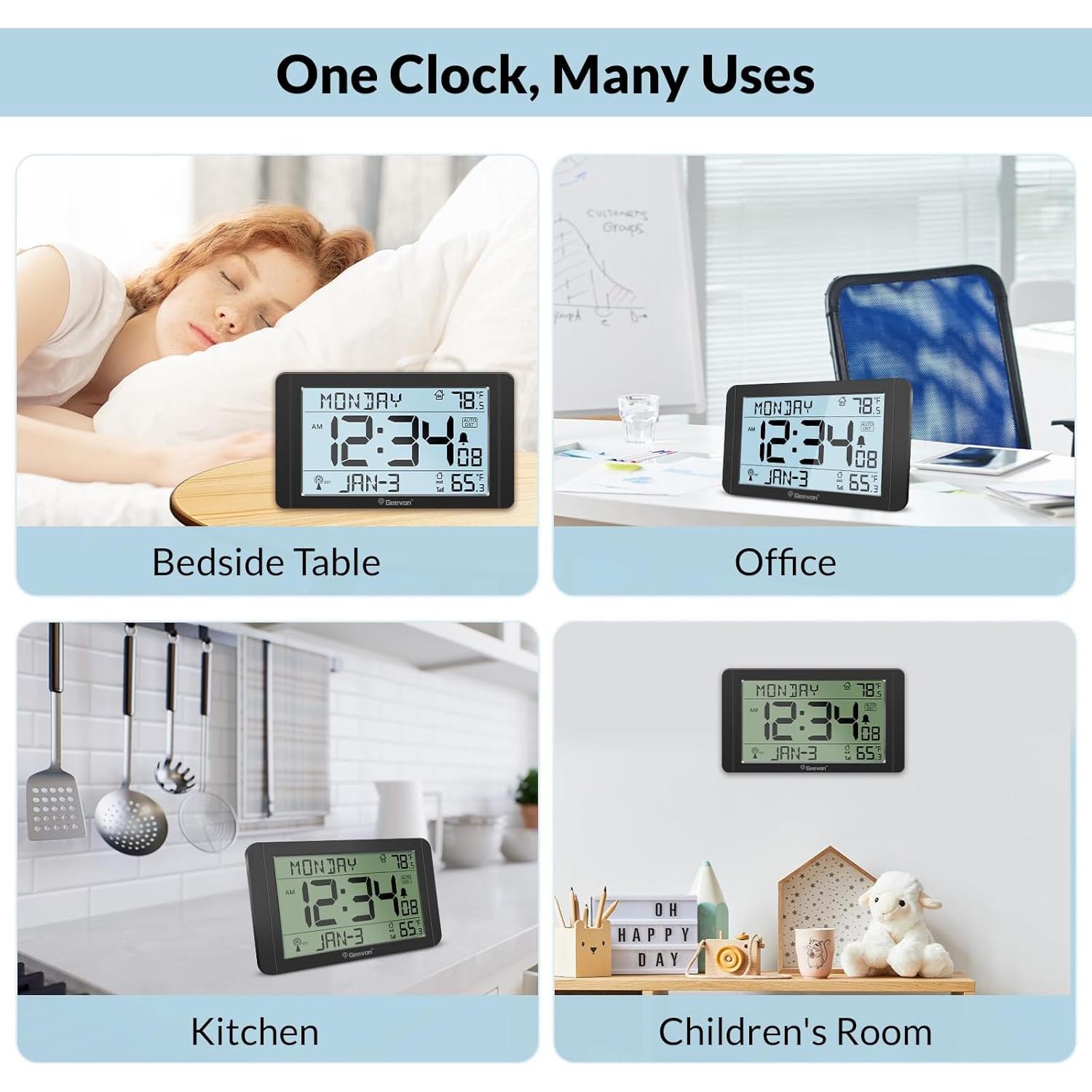 Reloj Atómico Geevon con Sensor de Temperatura - Pantalla 27.4 cm