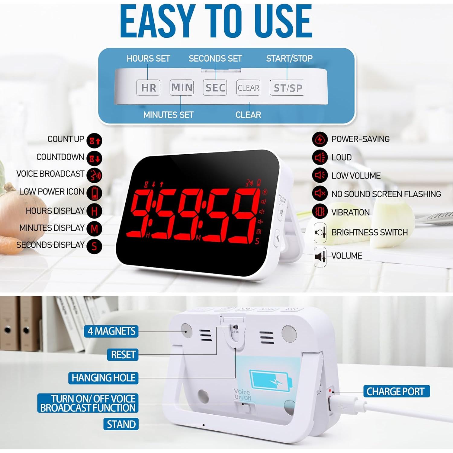 Temporizador LED KMMKGG Recargable 12.7 cm con Voz Rojo