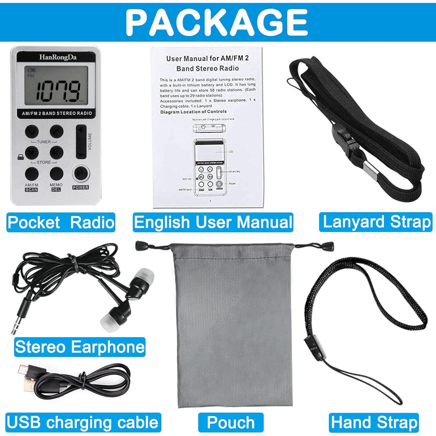 Receptor de Radio Portátil AM/FM HanRongDa HRD-103 Estéreo
