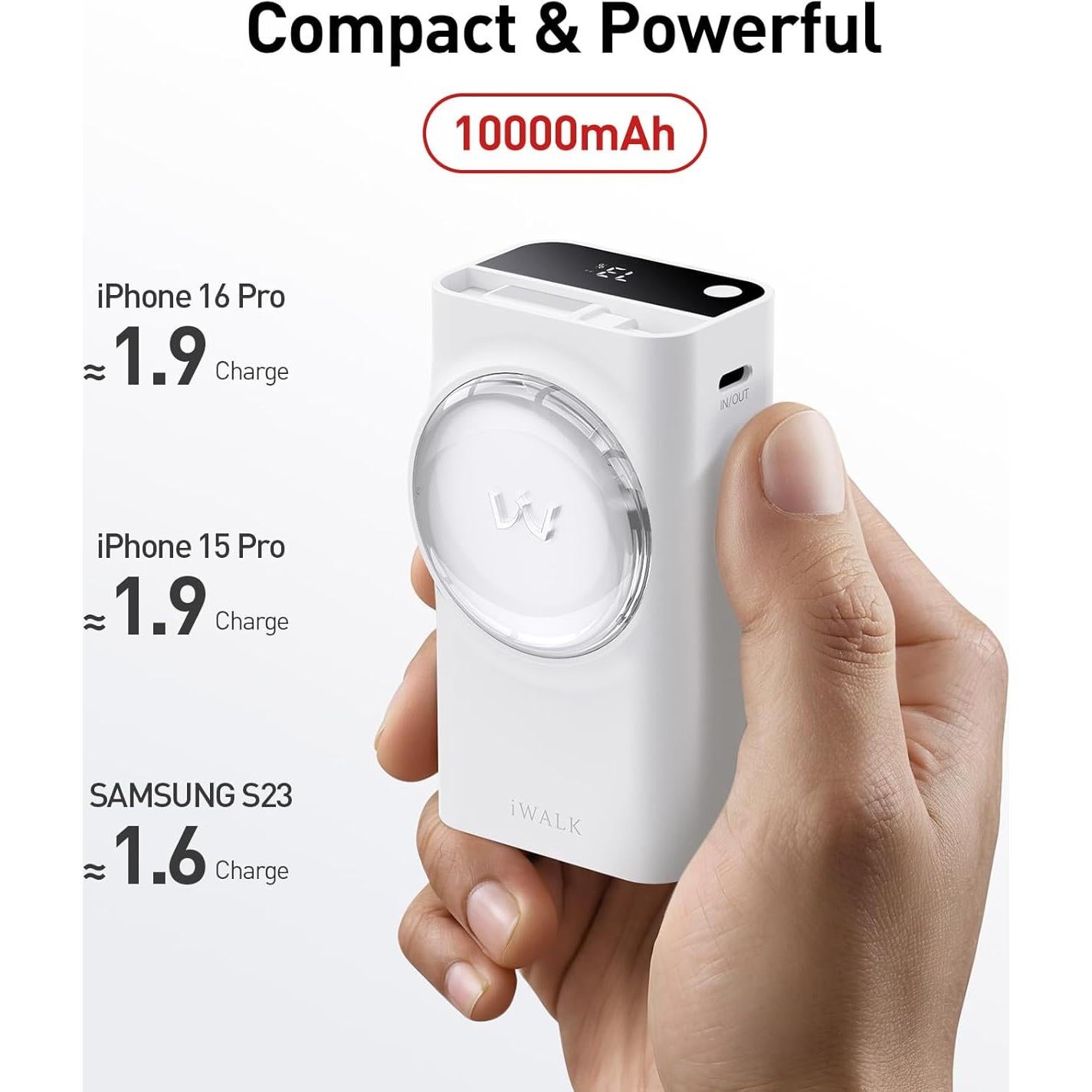 Cargador Portátil iWALK 10,000mAh 30W con Cable Retráctil